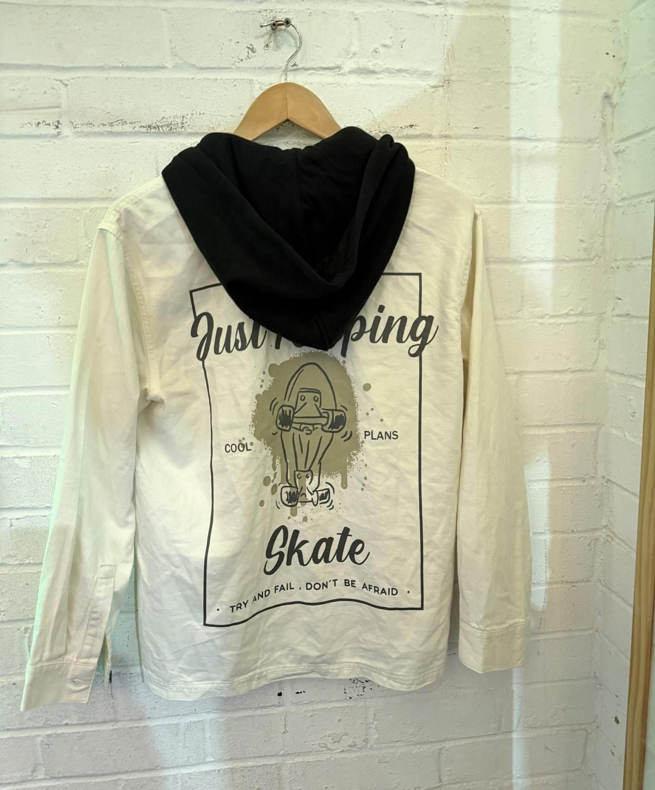 Unknown London Casual White Long Sleeve Shirt with Black Hood Size US XXS / EU 40 - 3 Thumbnail