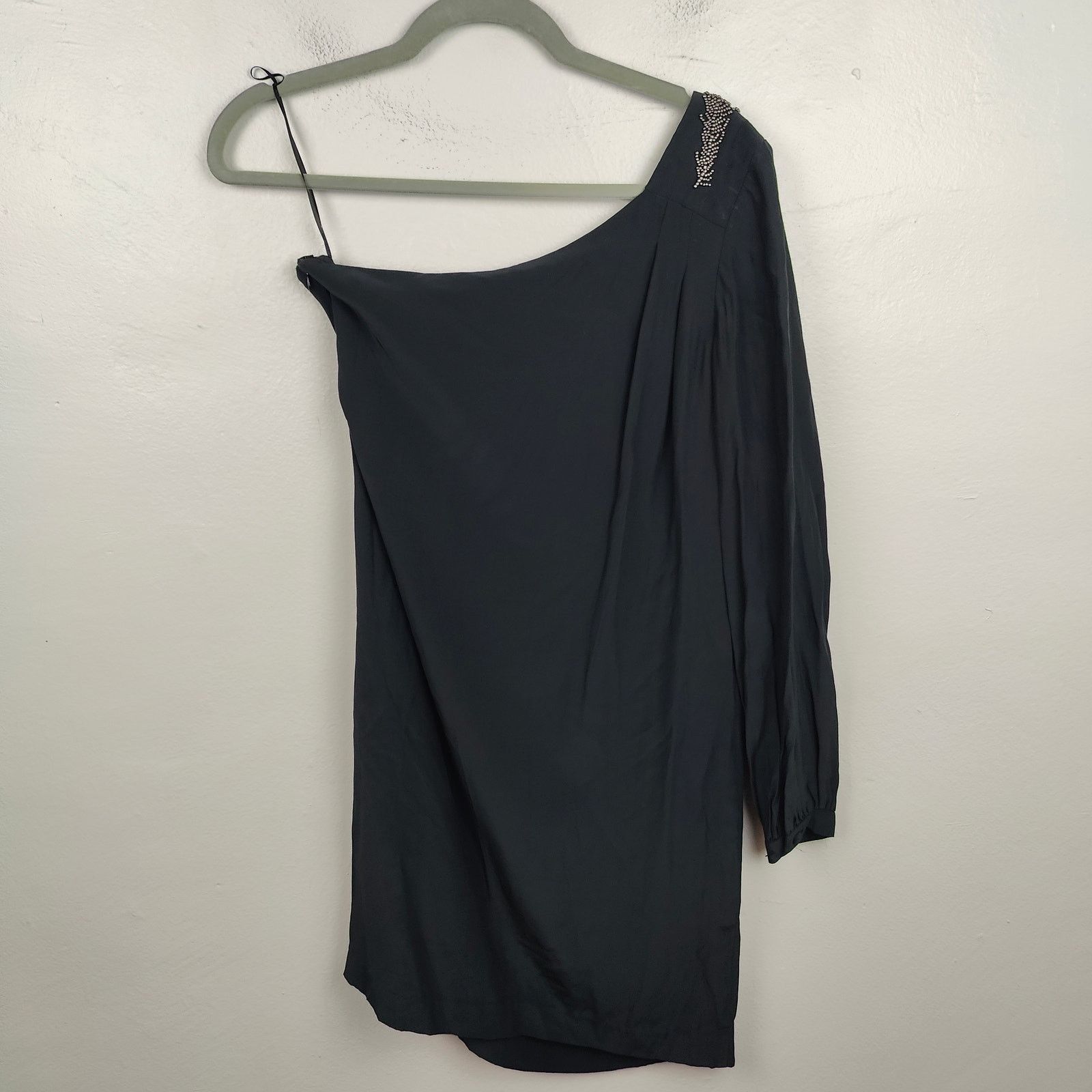 Trina Turk Trina Turk One Shoulder Dress Womens 2 100% Silk Black Size XS / US 0-2 / IT 36-38 - 4 Thumbnail