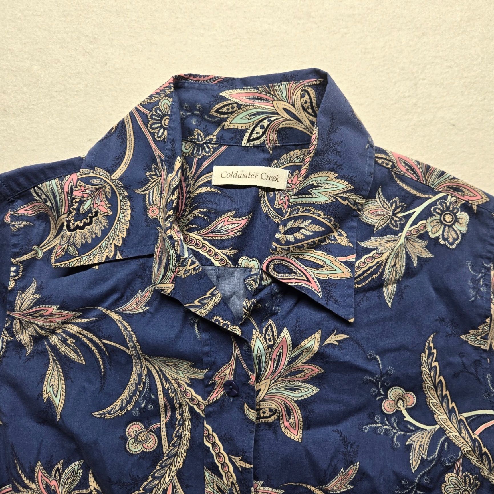 Coldwater Creek Coldwater Creek Shirt Women PS Blue Paisley Button-Up 3/4 Sleeve Petite Adult Womens Size S / US 4 / IT 40 - 2 Thumbnail