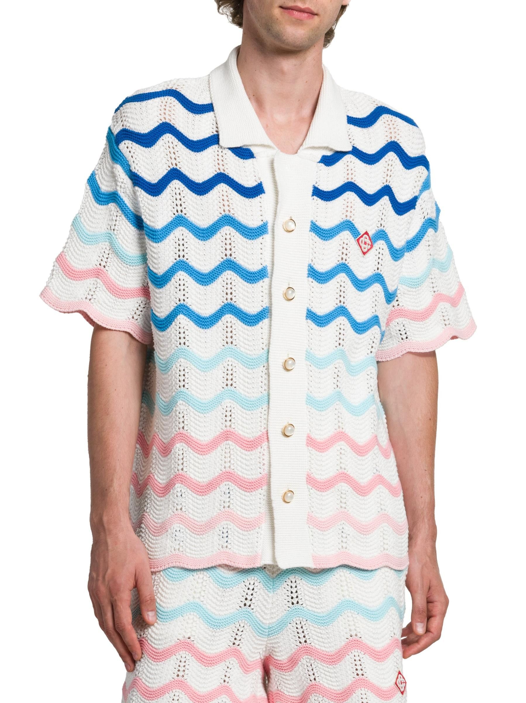 Casablanca os11x0725 Wave Crocheted Cotton Shirt in Multicolor Size US M / EU 48-50 / 2 - 2 Thumbnail