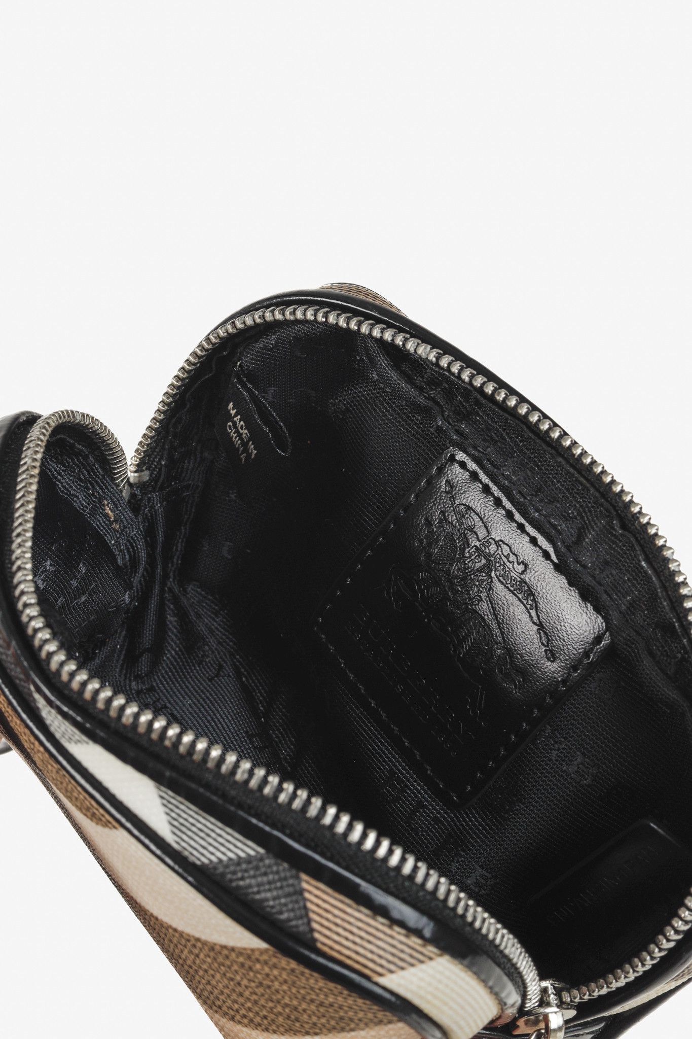 Burberry Burberry Black Patent Trim Nova Check Camera Pouch Wristlet Size ONE SIZE - 7 Thumbnail