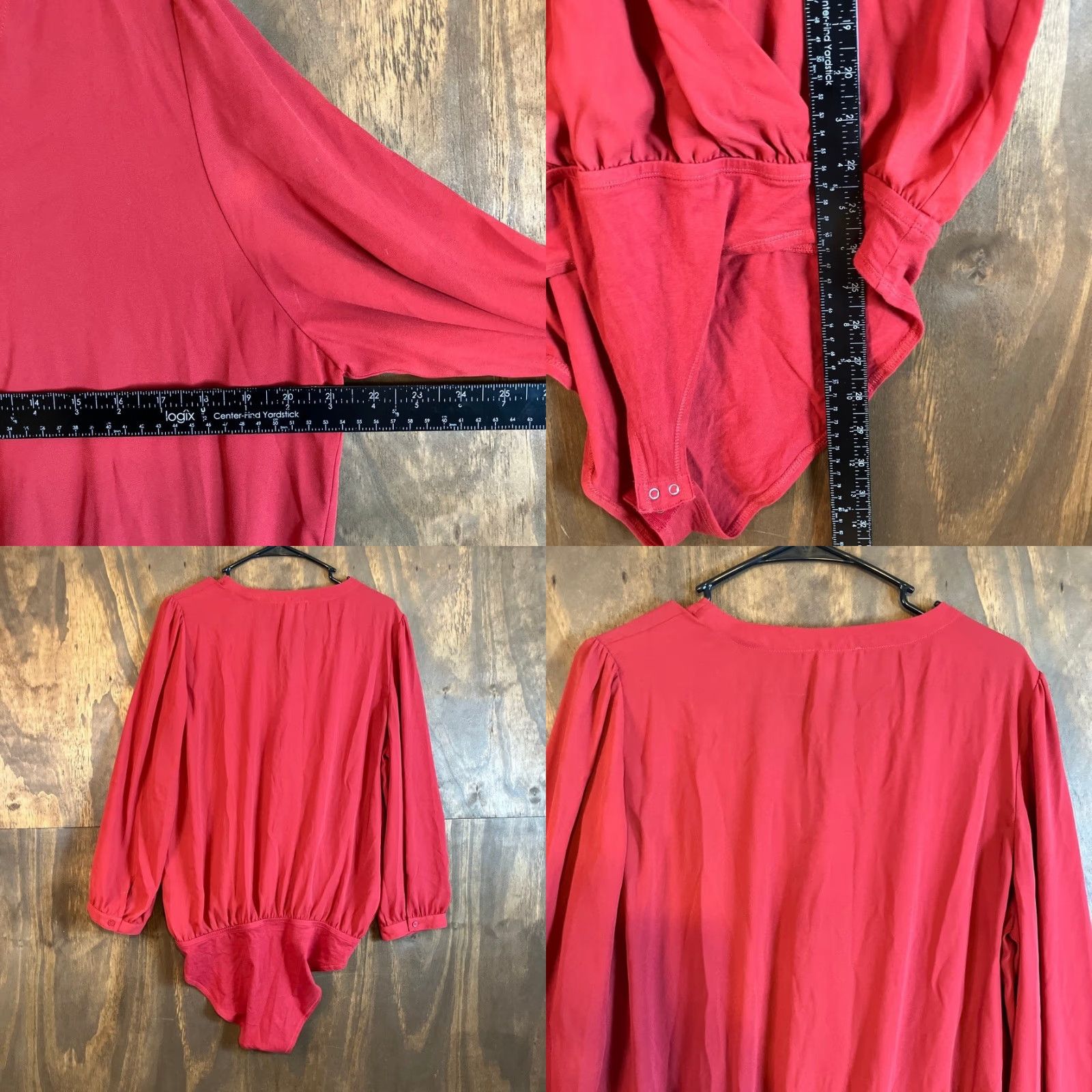 Loft LOFT Womens Bodysuit Blush Red V Neck Long Sleeve Sheer Stretch Large Size L / US 10 / IT 46 - 8 Thumbnail
