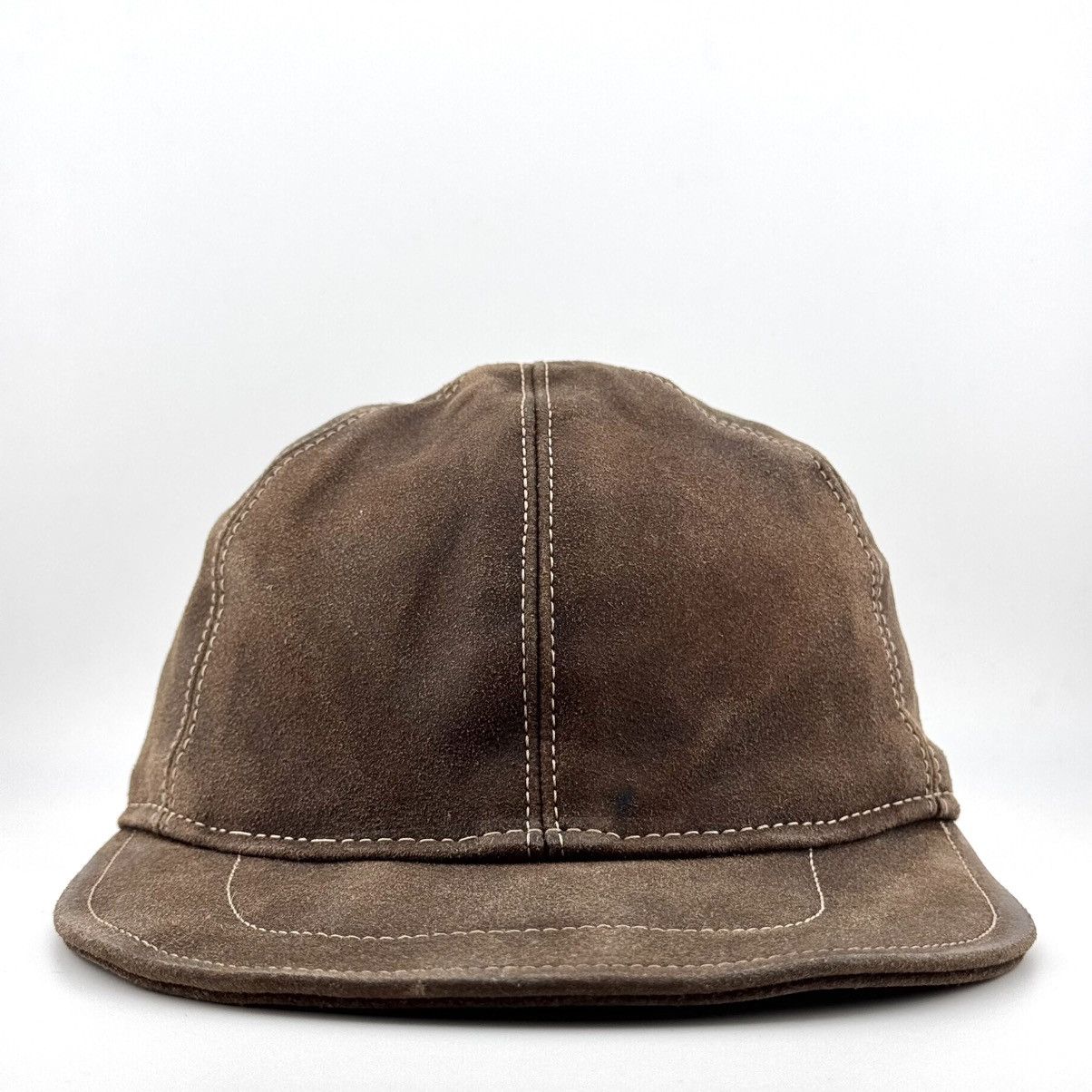 Vintage Brown Suede Leather Cap Vintage Minimal Size ONE SIZE - 3 Thumbnail