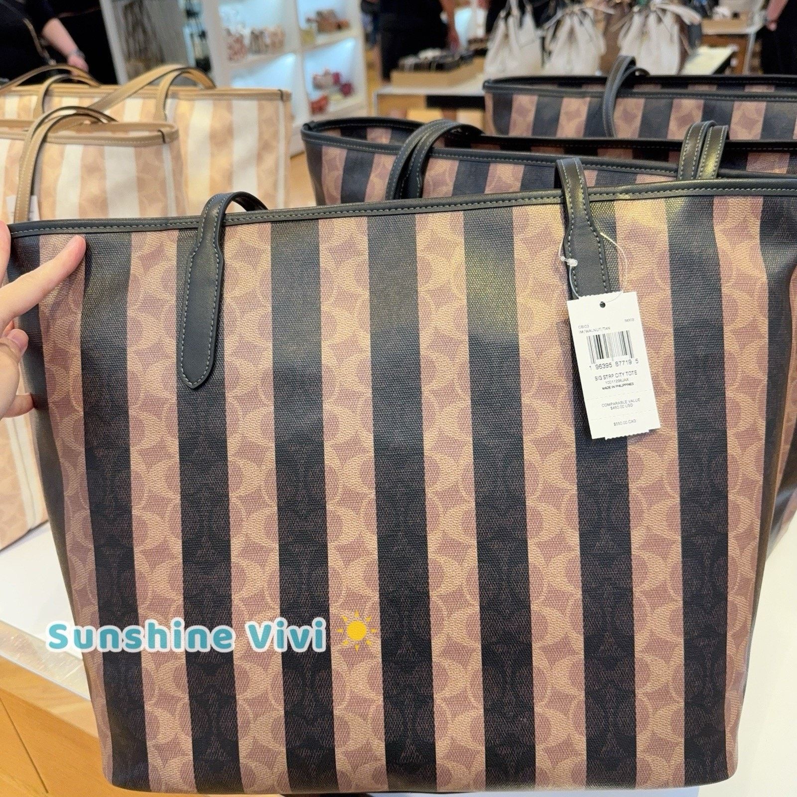 Coach NWT Coach Large City Tote Bag Signature Stripe CBI03 Walnut Size ONE SIZE - 5 Thumbnail