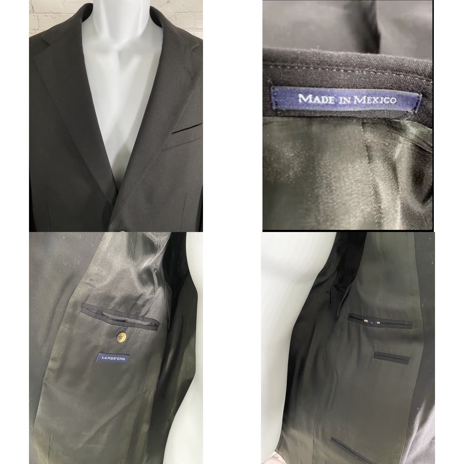 Lands' End VINTAGE Lands' End Blazer Black Wool 2 Button Single-Breasted Notch Lapel Mens 40R Size 40R - 8 Thumbnail