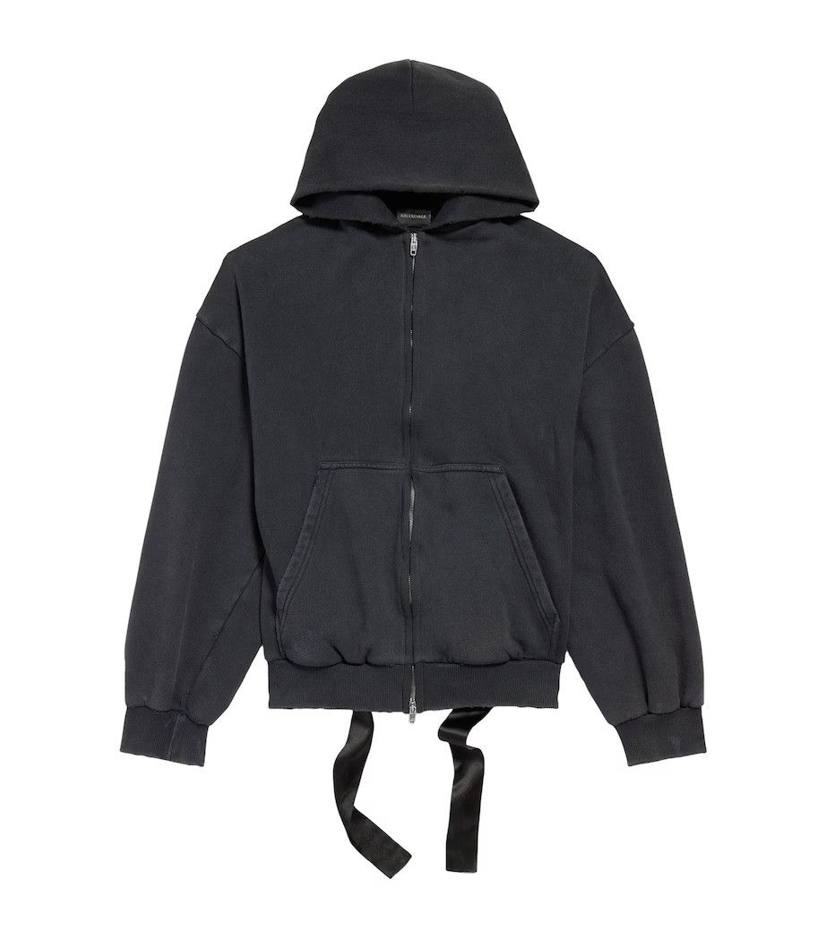 Balenciaga o1tr1nto0526 Lace-Up Zip-Up Hoodie in Faded Black Size XL / US 12-14 / IT 48-50 - 1 Thumbnail