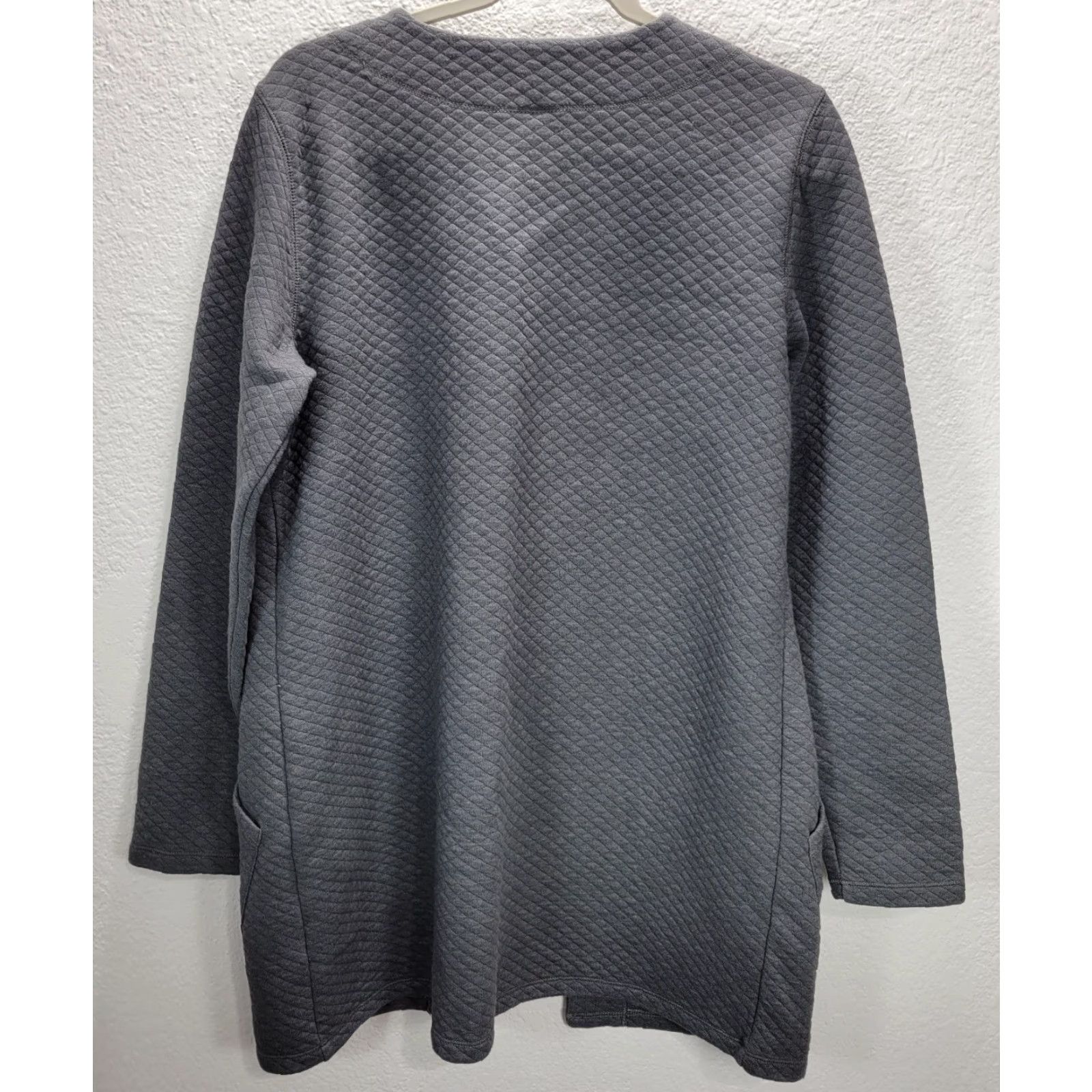 Vintage L.L. Bean Gray Textured Open Front Cardigan Jacket Cotton Blend Mid Length Sz M Womens Cardigan gray Cotton Blend Open Front Medium M Size M / US 6-8 / IT 42-44 - 5 Thumbnail