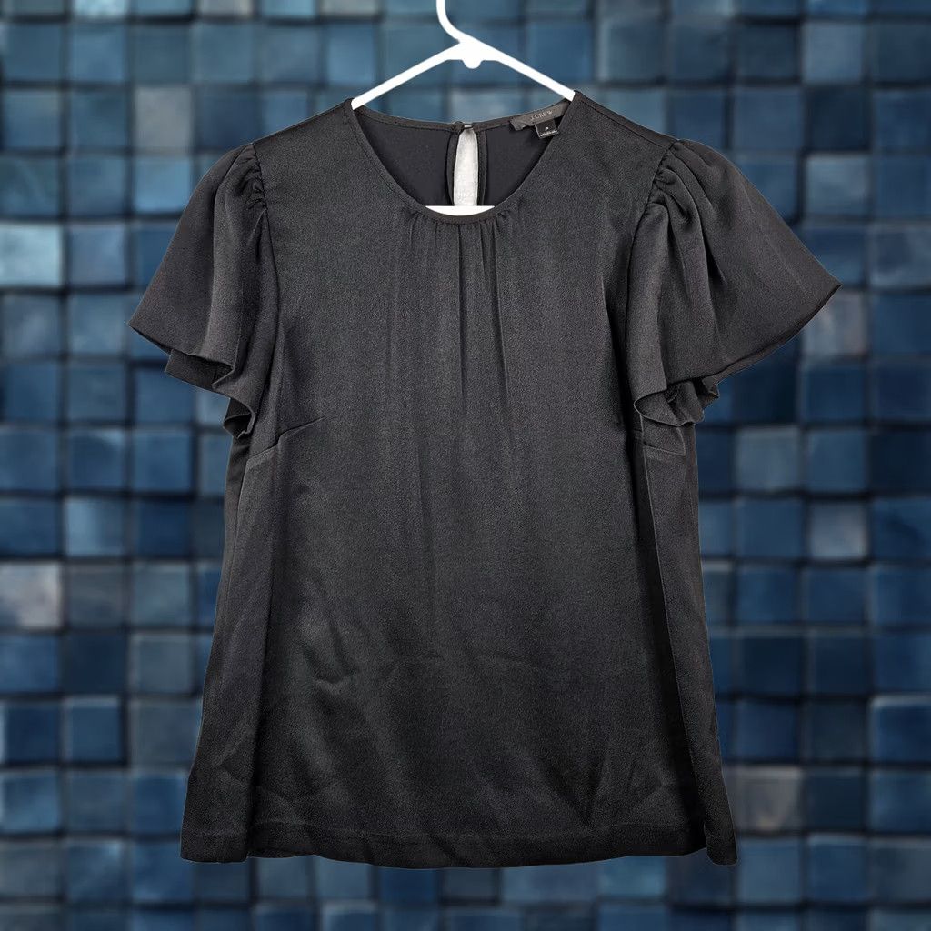 J.Crew J.CREW Blouse Women Black Ruffle Sleeve Keyhole Size 0 Shirt Adult Regular Slim Fit Size XS / US 0-2 / IT 36-38 - 1 Thumbnail