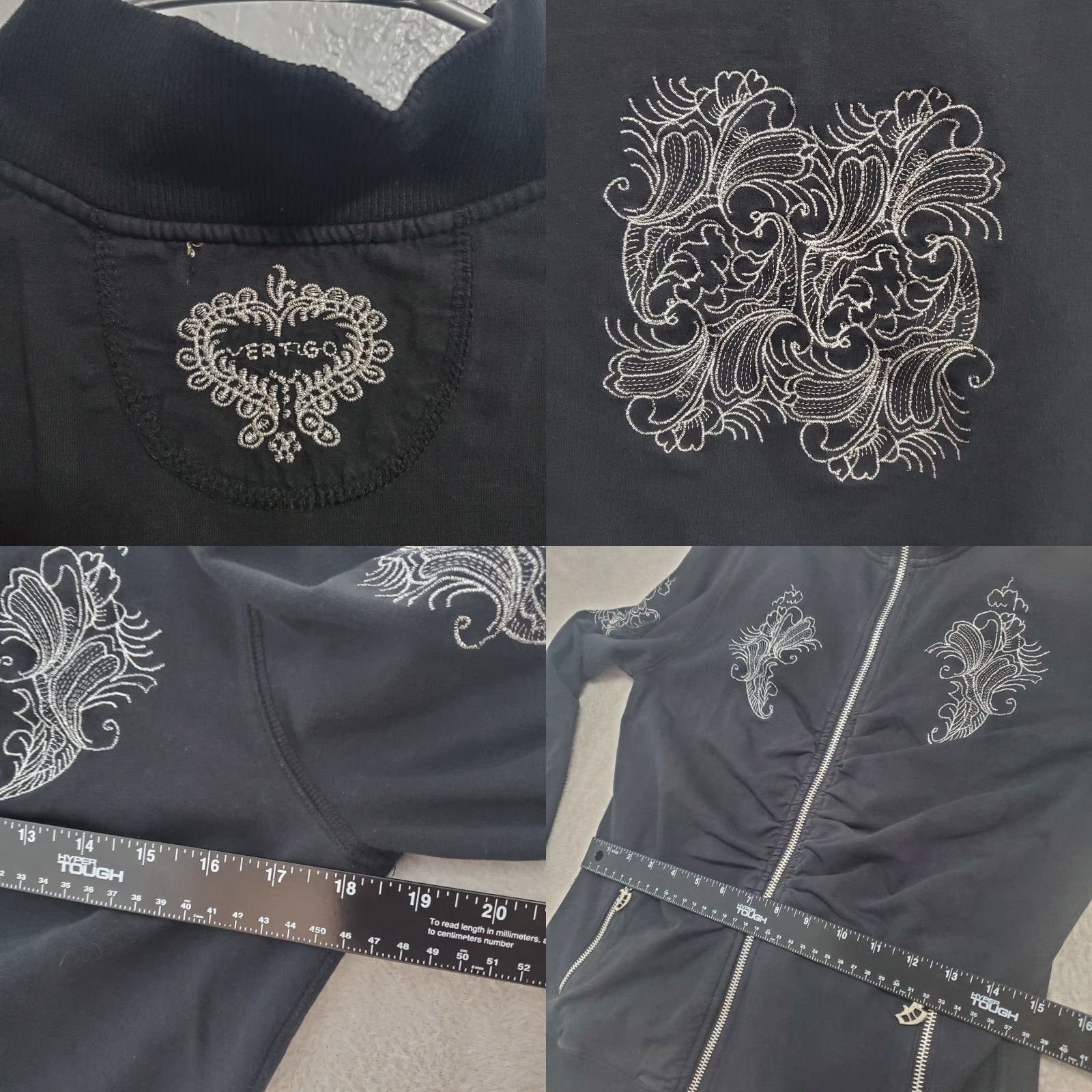 Vintage **Vertigo Paris Women Black Embroidered Full Zip Sweatshirt M Y2K** User: Vertigo Paris Women Black Embroidered Full Zip Sweatshirt M Y2K Size M / US 6-8 / IT 42-44 - 8 Thumbnail