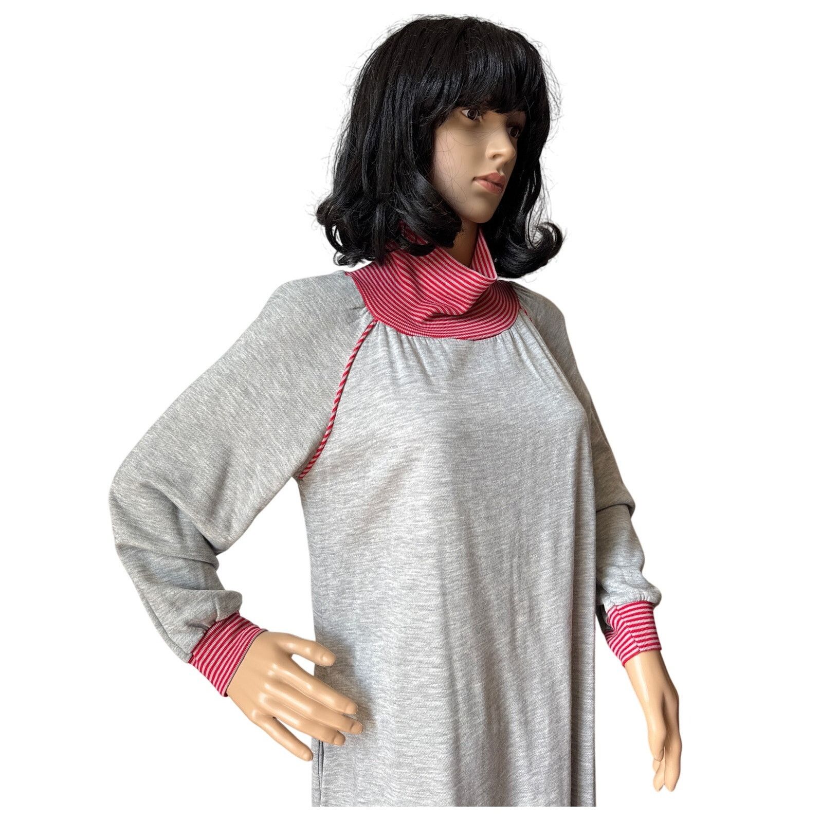 Vintage American Vtg Sears JR Bazaar turtleneck maxi dress gray red Size M / US 6-8 / IT 42-44 - 2 Thumbnail