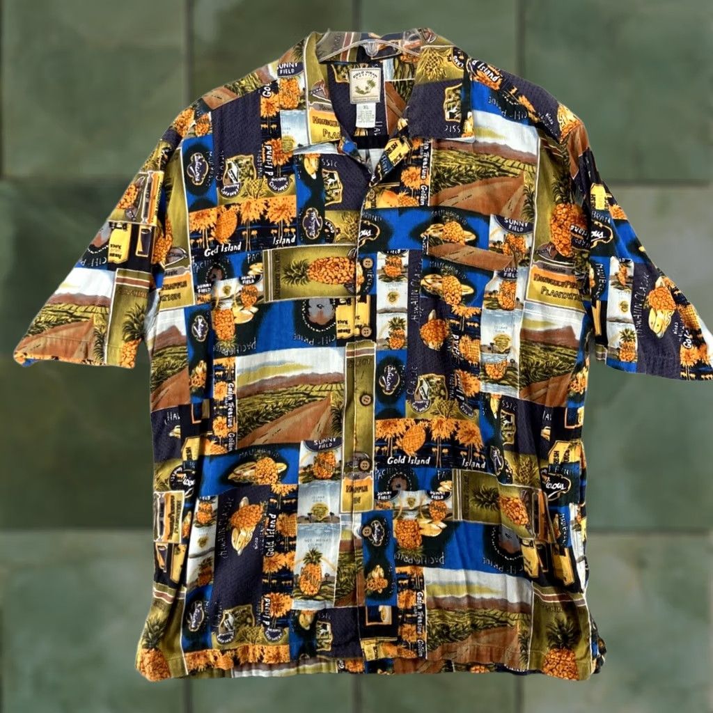 Slowear Colo Wear Mens Camp Shirt XL Hawaiian Pineapple Shirt XL Multicolor Cotton Blend Knit Button-Up Short Sleeve Casual Hawaiian Theme Mens Size US XL / EU 56 / 4 - 1 Thumbnail