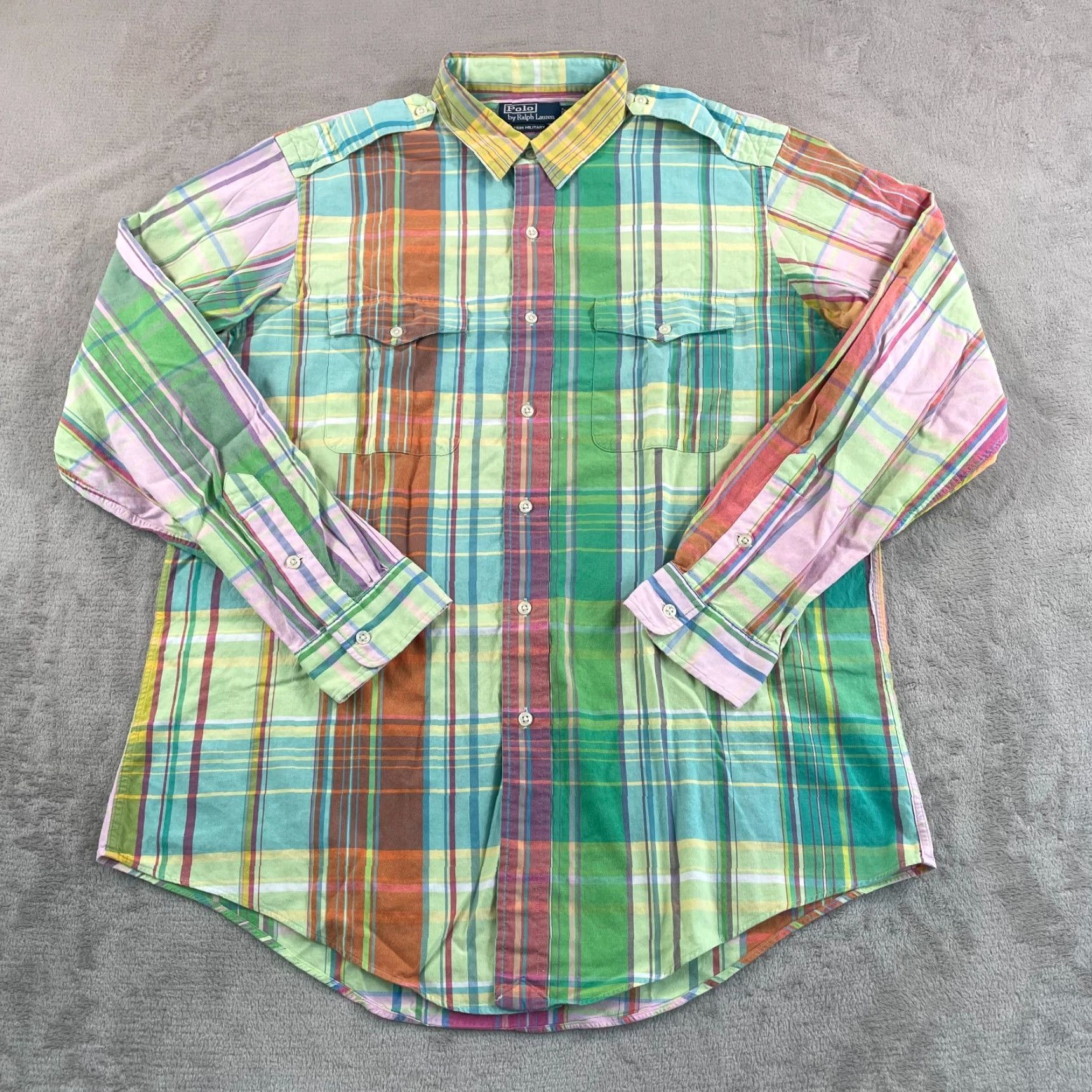 Polo Ralph Lauren VINTAGE Polo Ralph Lauren Madras Shirt Men XL Multi Tartan Plaid Military Trim Shirt Size US XL / EU 56 / 4 - 3 Thumbnail