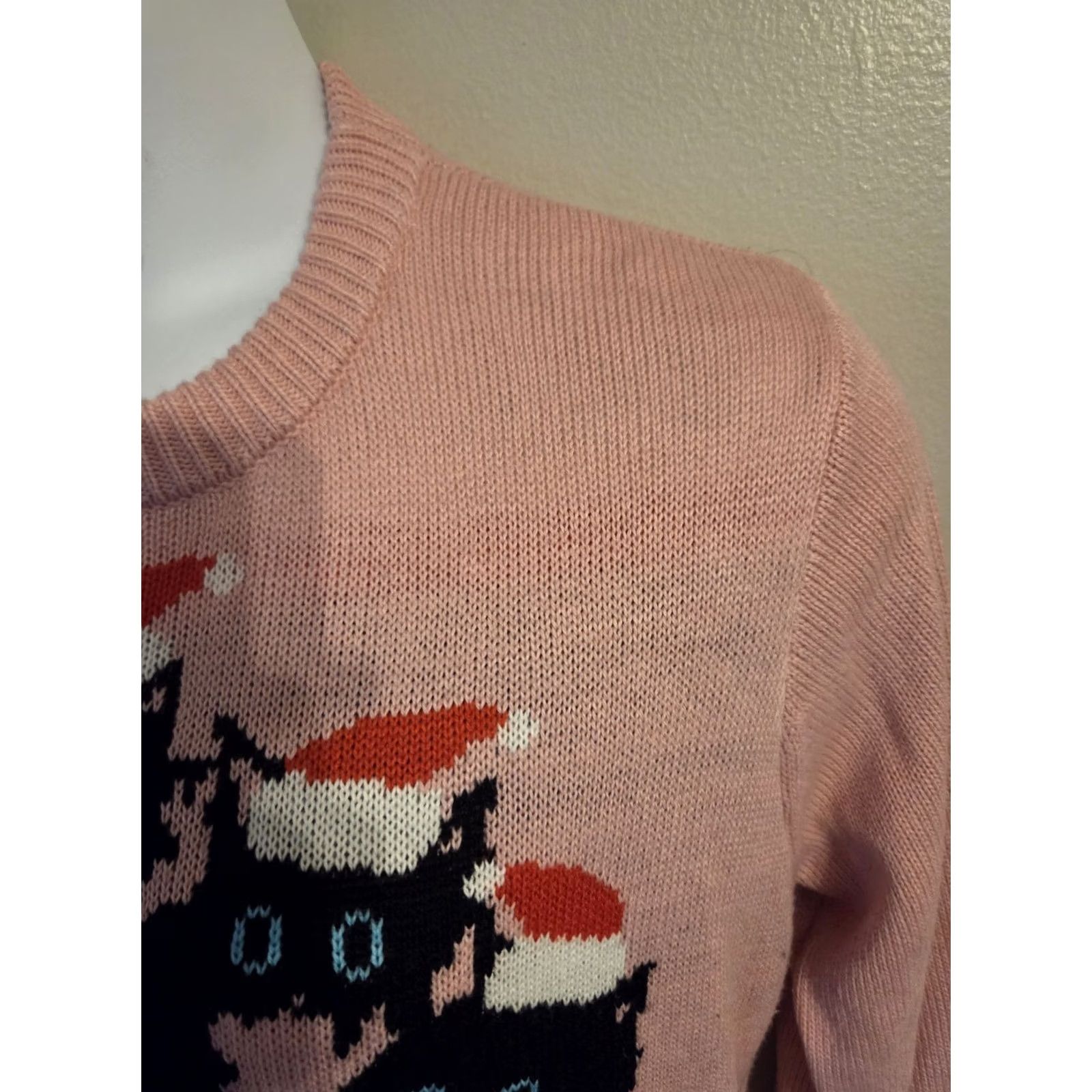 Vintage Lubot Ugly Christmas Sweater Womens XL Pink Cat Long Sleeve Size XL / US 12-14 / IT 48-50 - 3 Thumbnail