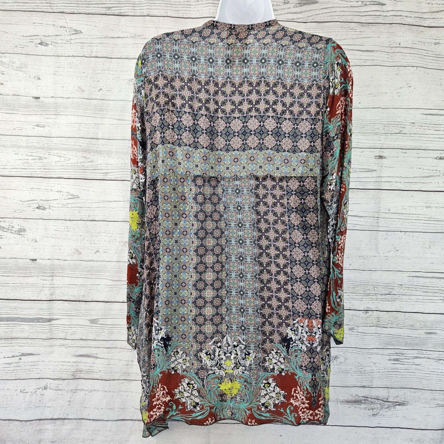 Johnny Was VINTAGE Johnny Was Womens Tunic XS Red Blue Floral Long Sleeve Cupra Rayon Blouse Womens XS Floral 90s Size XS / US 0-2 / IT 36-38 - 3 Thumbnail