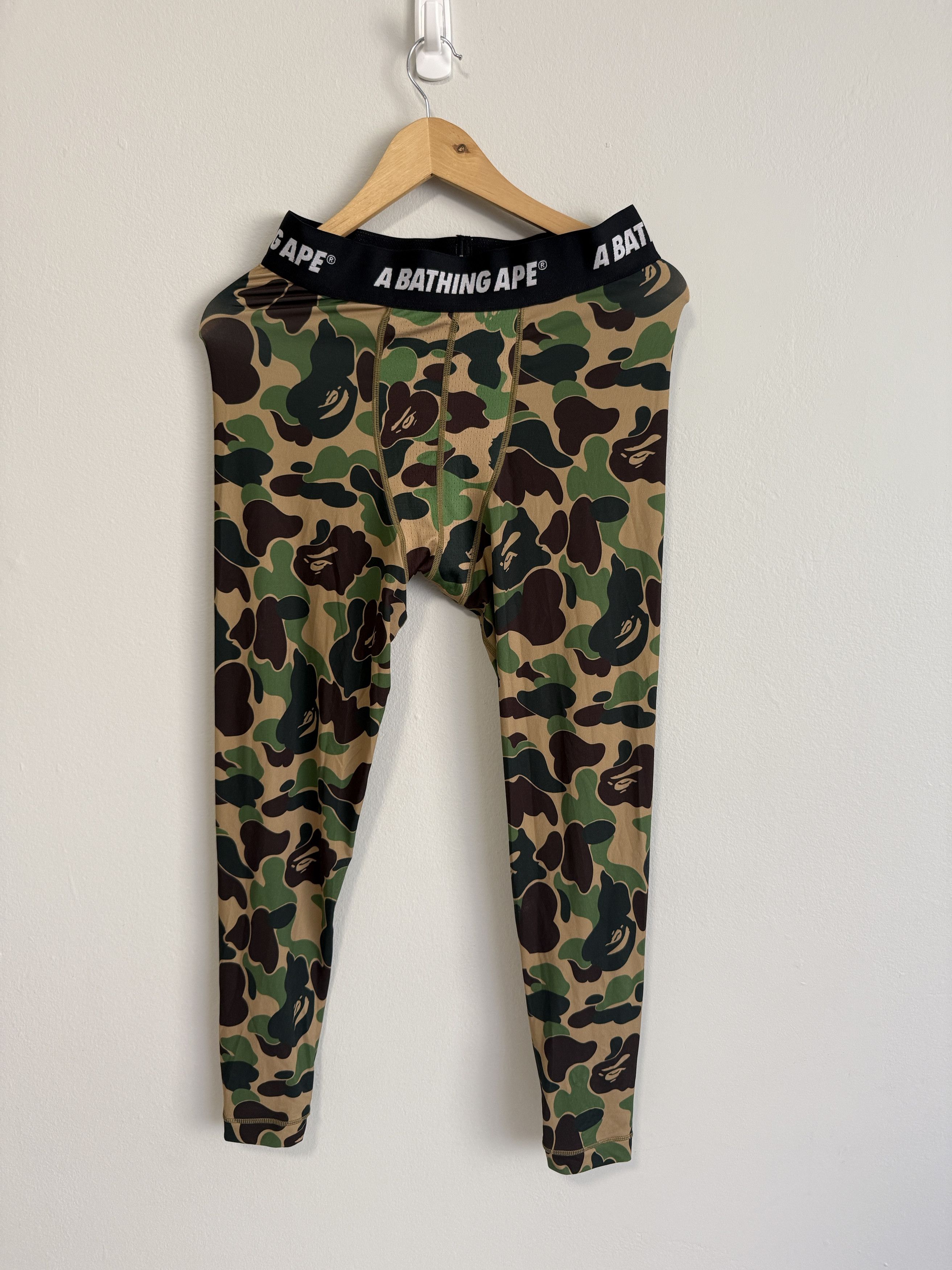 A Bathing Ape Adidas Compression Gym Pants L Green Camo Pull
