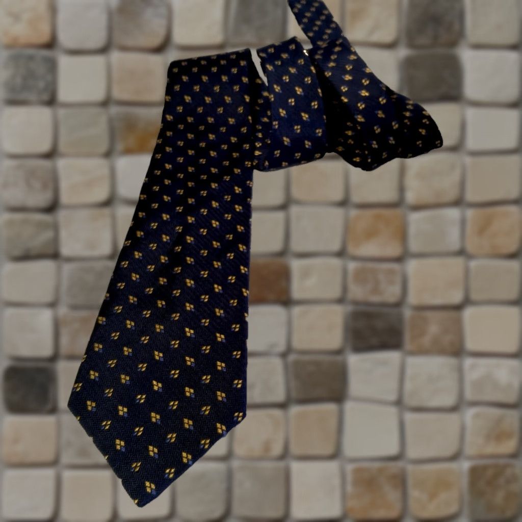 Ralph Lauren VINTAGE Lauren Ralph Lauren Tie Geometric Silk USA Made 57.5" Blue Yellow Diamond Pattern Men's Necktie Size ONE SIZE - 1 Thumbnail