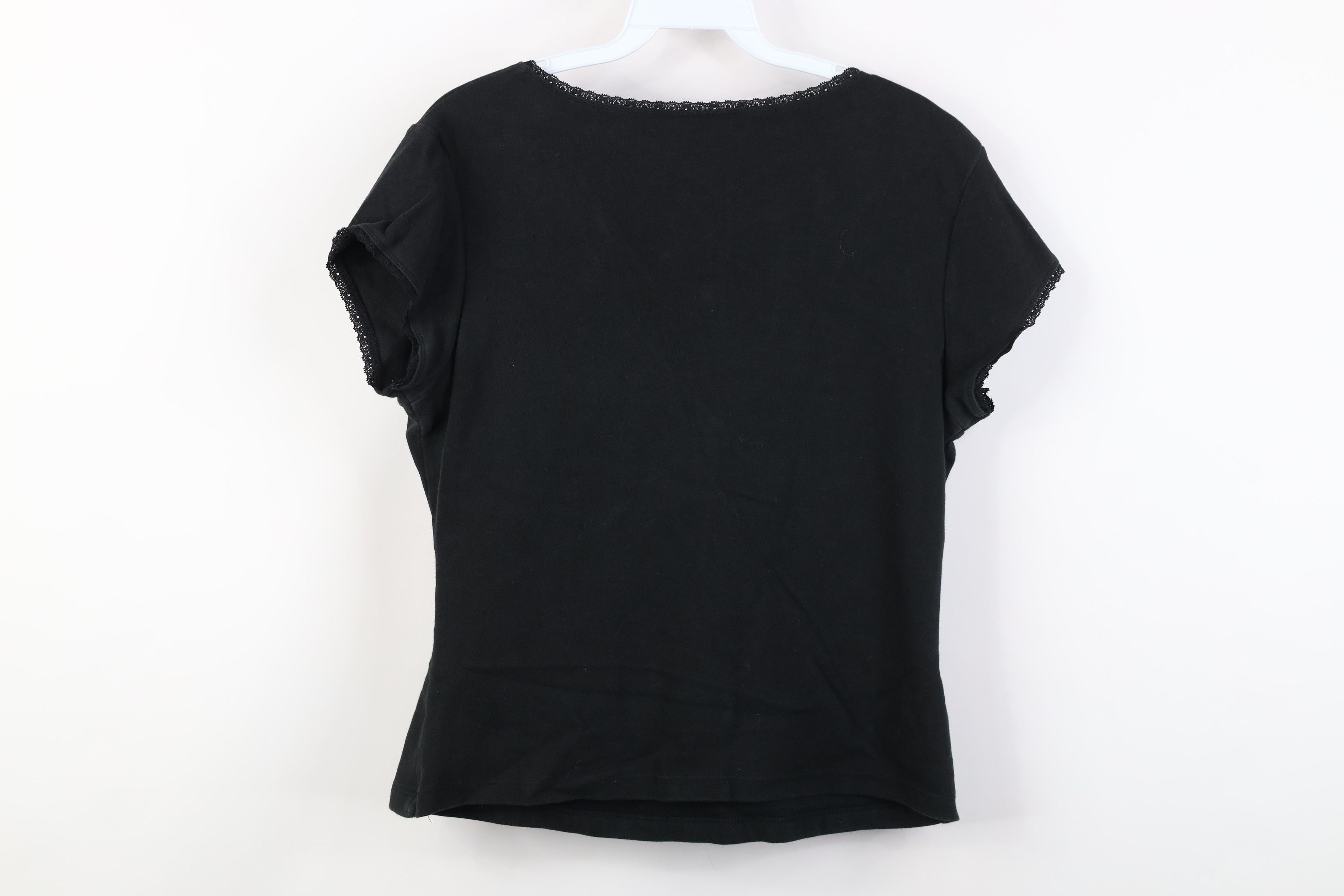 Express Vintage Y2K Express Lace Trim Ribbed Knit T-Shirt Black Size XL / US 12-14 / IT 48-50 - 10 Thumbnail