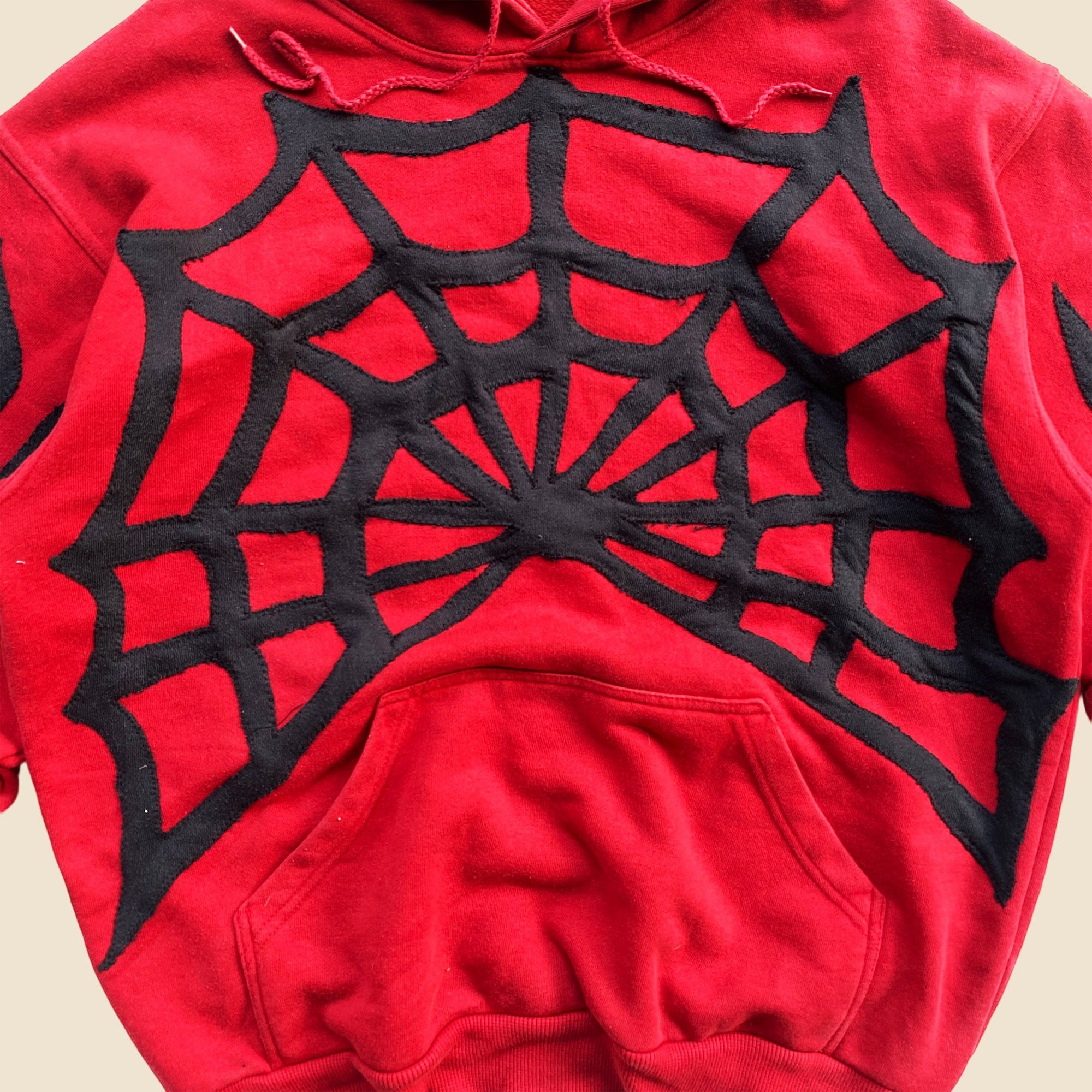 Handmade × Japanese Brand 1 OF 1 REWORKED SPIDERWEB CUT & SEWN RED HOODIE SIZE M Size US M / EU 48-50 / 2 - 3 Thumbnail