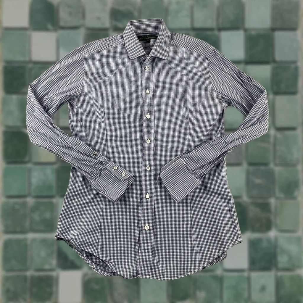 Rag & Bone rag & bone Dress Shirt Men 15 Purple Gingham Check Luxury Designer Long Sleeve Shirt Mens Size 40R - 1 Thumbnail