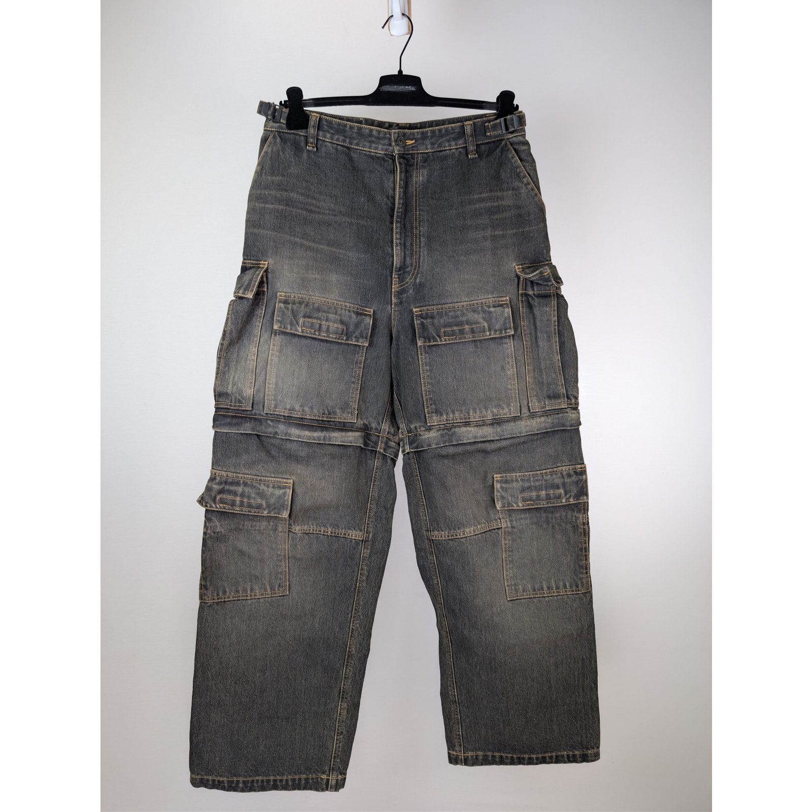 Balenciaga o1rshd1 Cargo Denim Trousers Pants in Washed Black Size US 34 / EU 50 - 1 Thumbnail