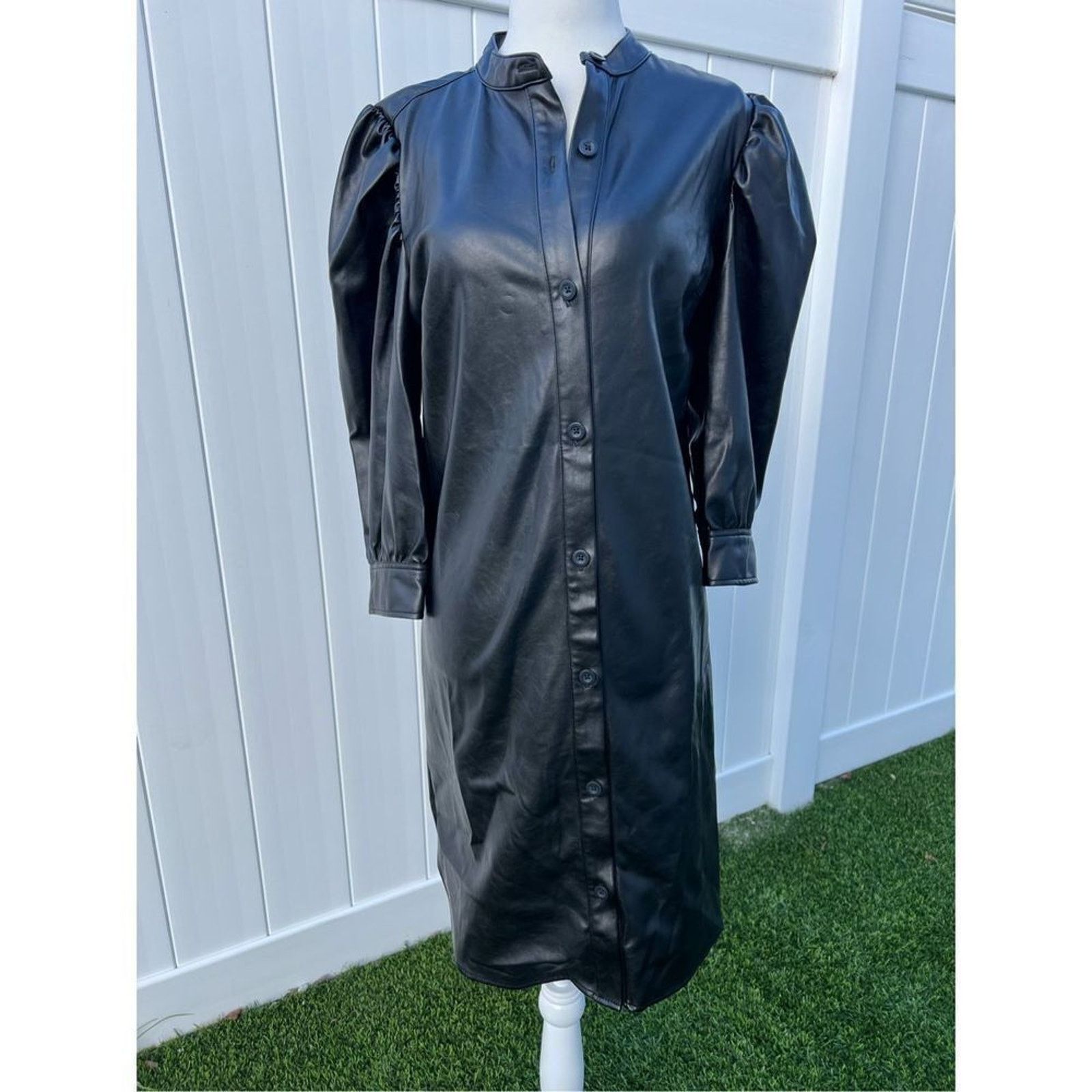 Gap NWOT GAP Puff Sleeve Leather Mini dress Shirt dress black Size S / US 4 / IT 40 - 4 Thumbnail