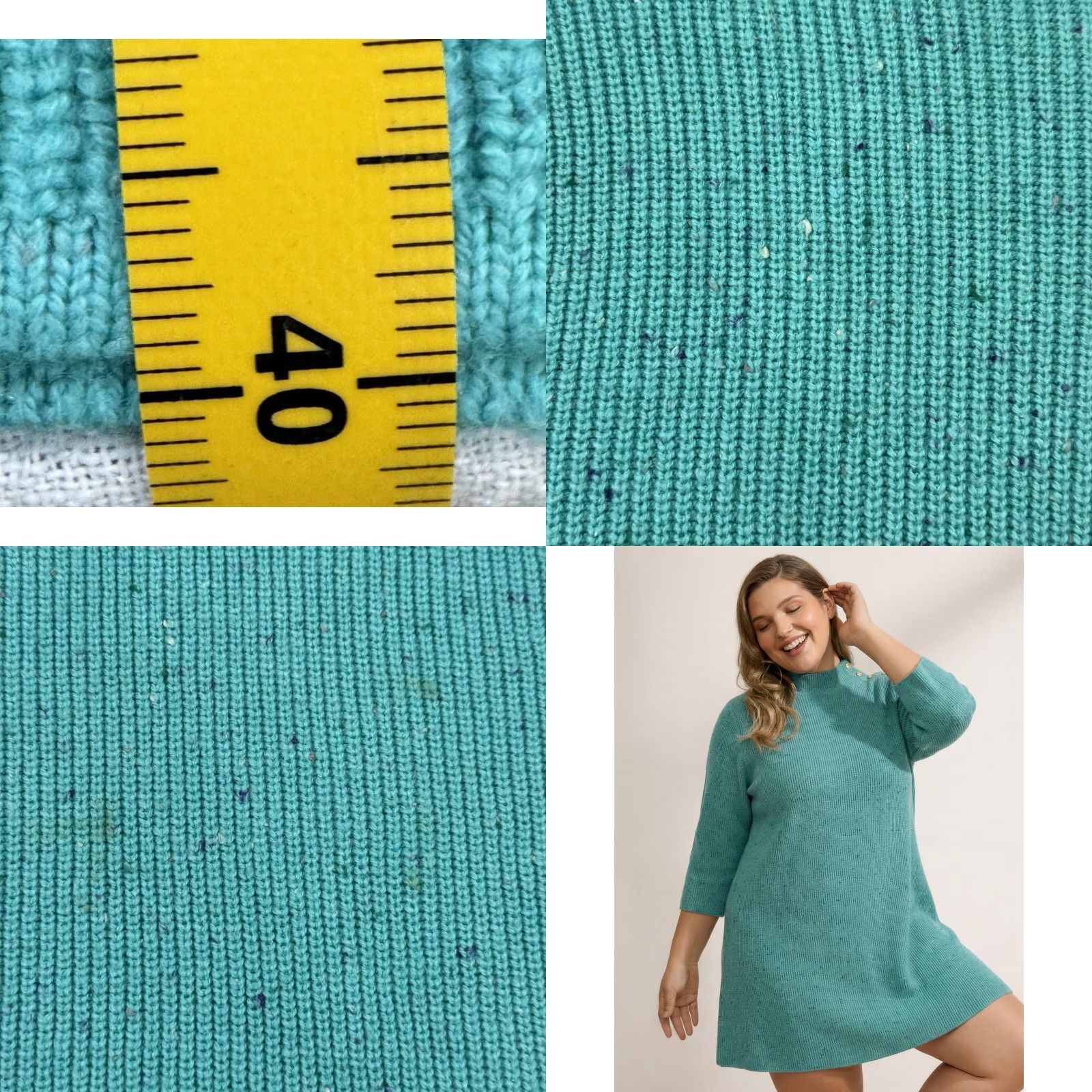 Talbots Talbots Plus Women’s 3X Mock Neck Tweed Sweater Dress Blue Crew Neck 3/4 Sleeve Midi Button Open Front Fall Winter Womens Size XXL / US 16-18 / IT 52-54 - 8 Thumbnail