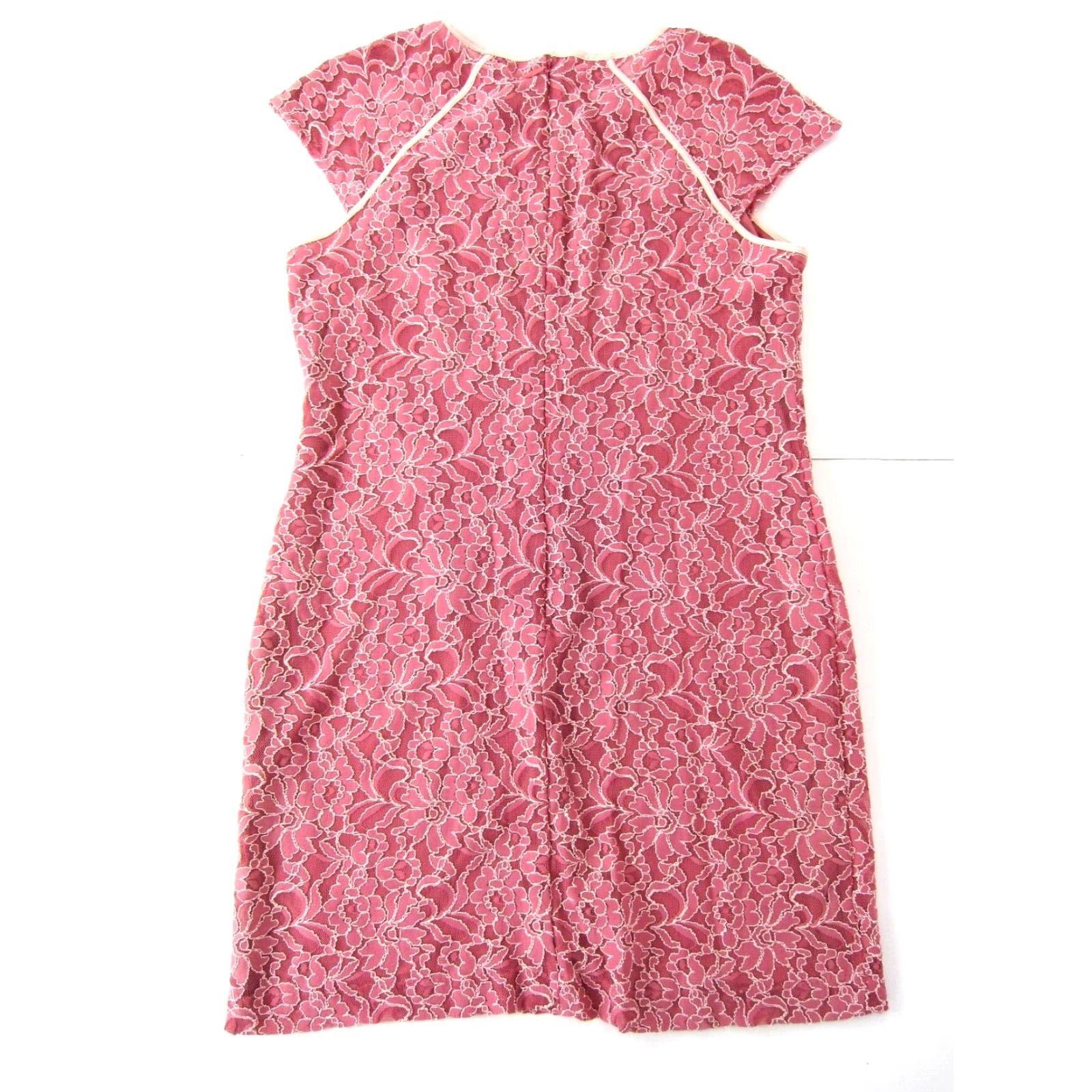 Vintage VINTAGE New York & Company Stretch Floral Pink Cap Sleeve Sheath Shift Dress Large Size L / US 10 / IT 46 - 2 Thumbnail