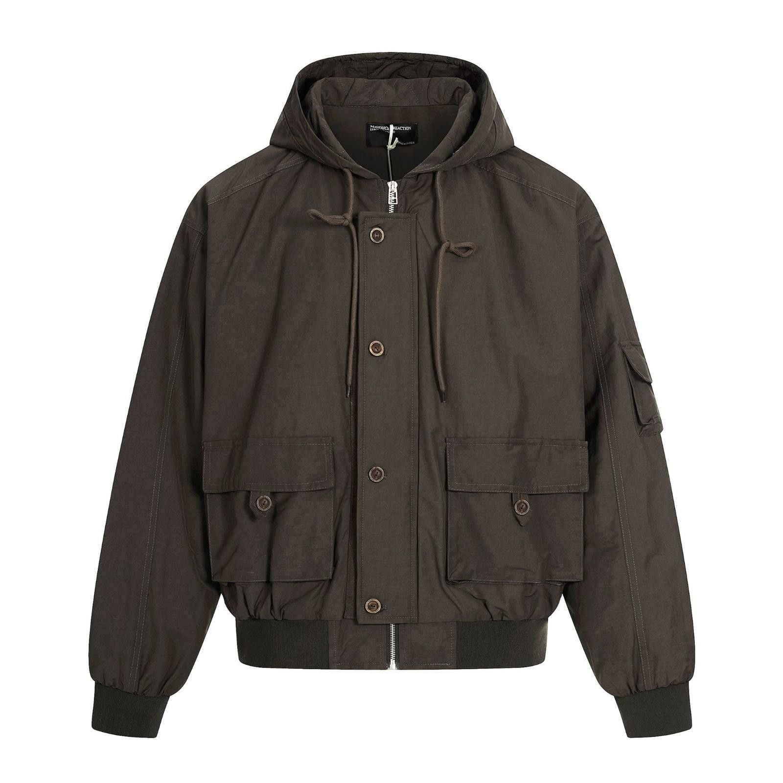 Japanese Brand Gray Hooded Bomber Jacket, Men's Outerwear Size US M / EU 48-50 / 2 - 5 Thumbnail