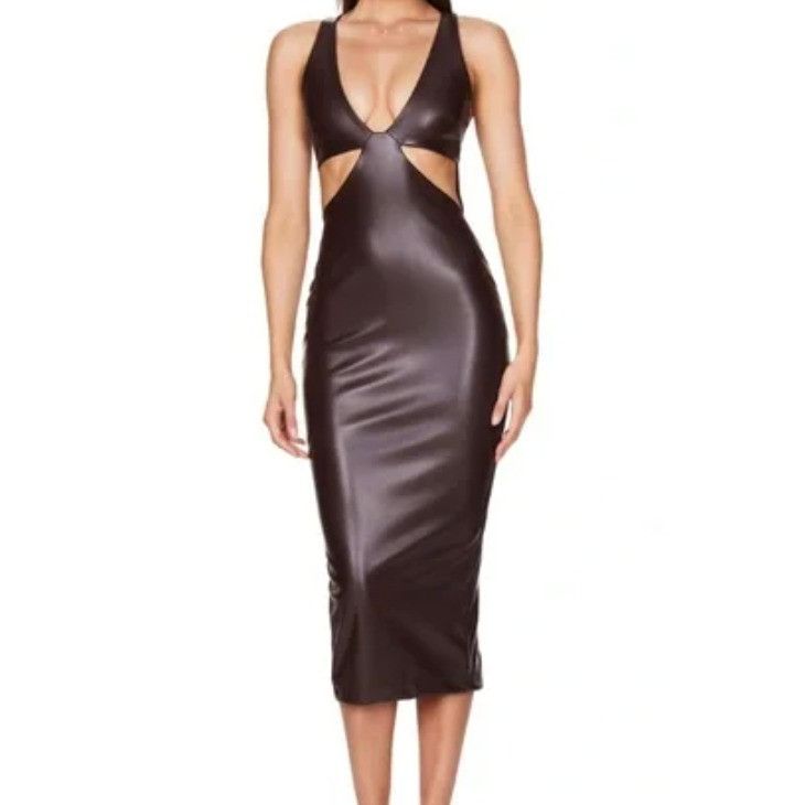 image of Nookie Alexia Cut Out Midi Women's Chocolate Dress Small in Brown