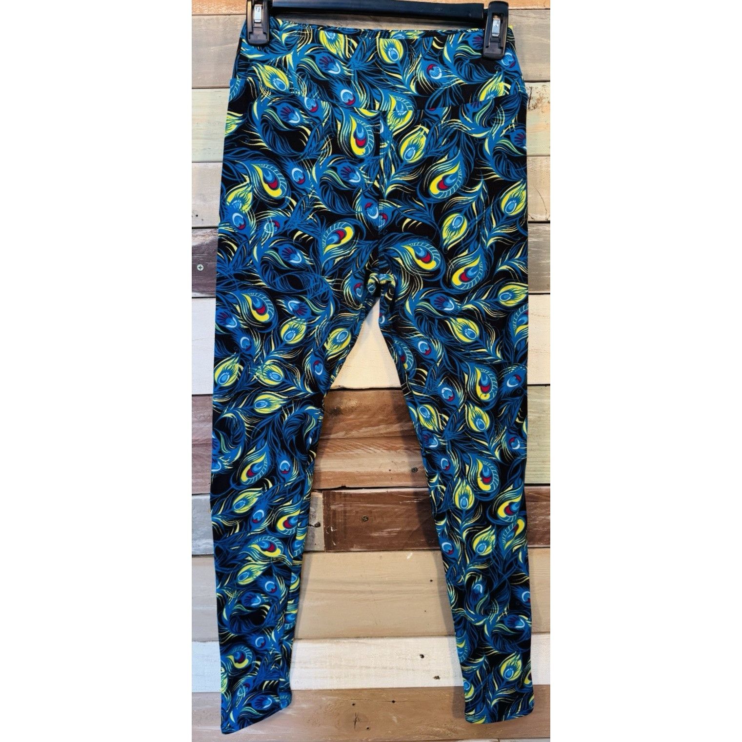 Other LuLaRoe Leggings OS One Size BLUE PEACOCK FEATHERS Gently Us Size 29" - 2 Thumbnail