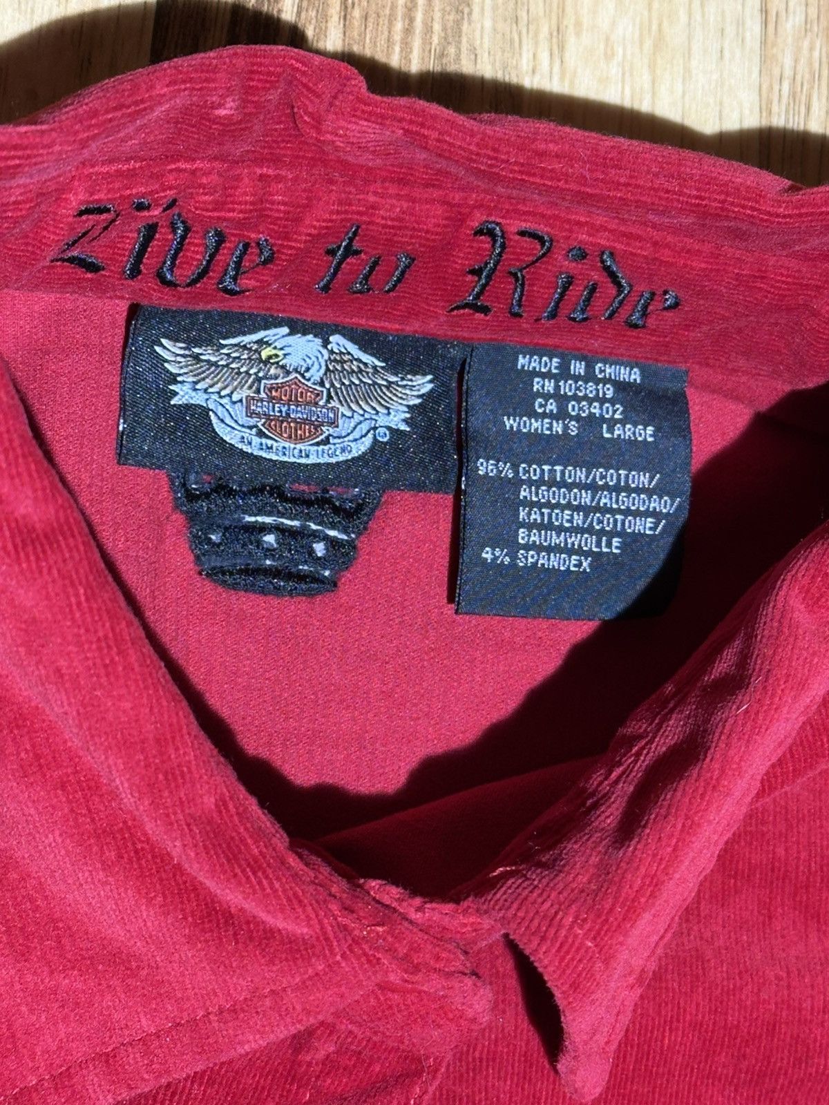 Harley Davidson Harley-Davidson Red Live To Ride Red Velour Point collar Size L / US 10 / IT 46 - 6 Thumbnail