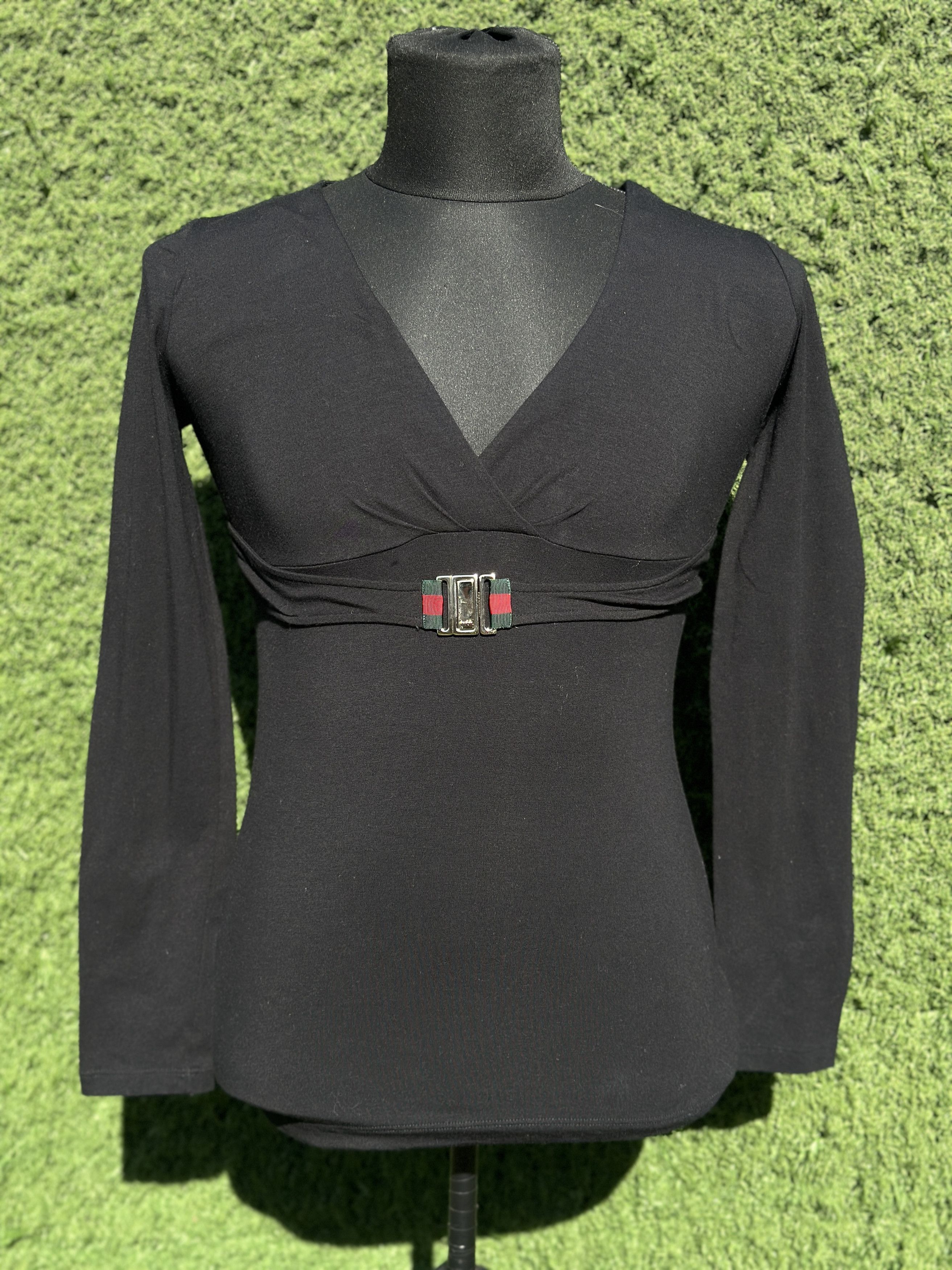Gucci Gucci Black Web Buckle Stretch Top Sweater Pullover Size L Size L / US 10 / IT 46 - 2 Thumbnail