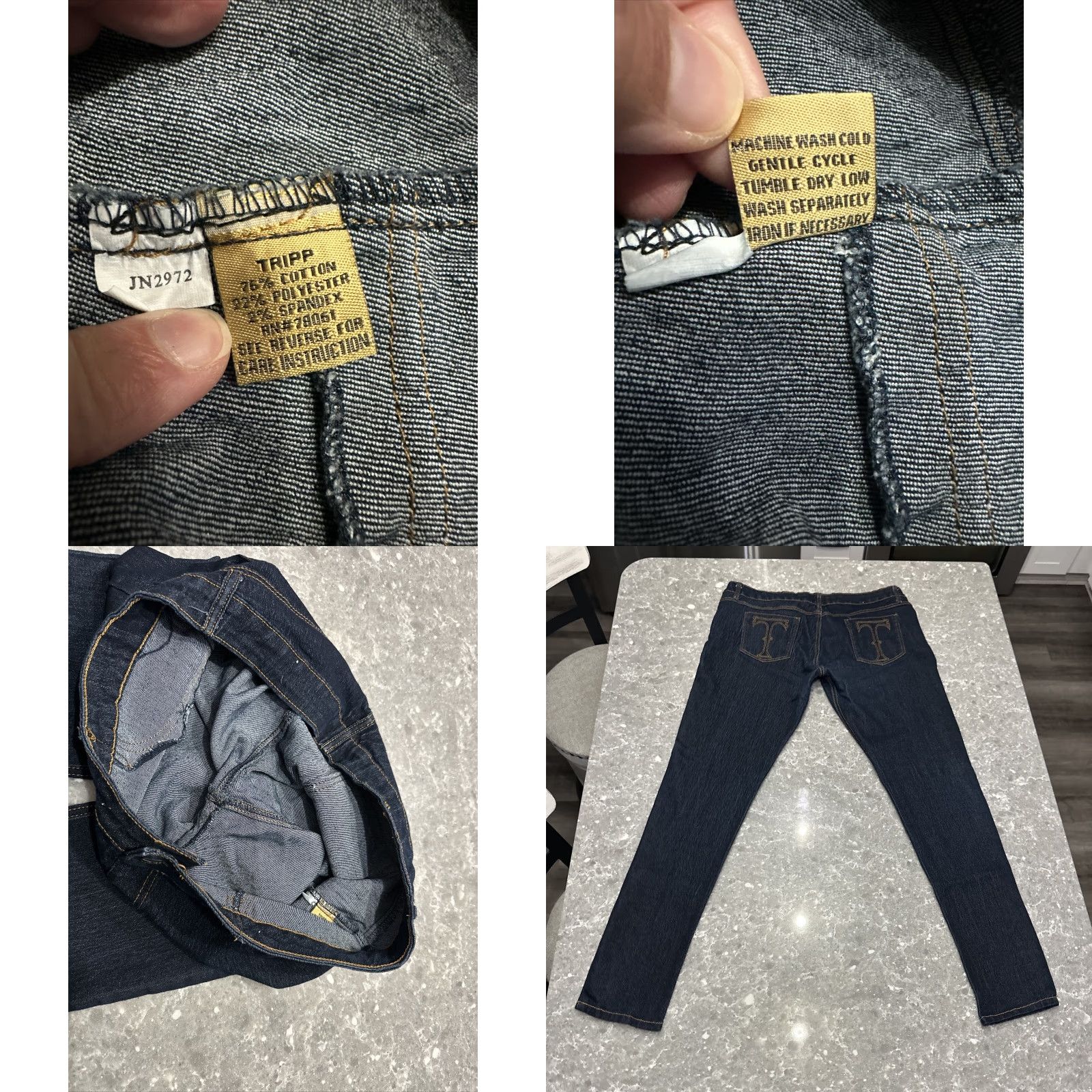 Trippen Tripp NYC Jeans Skinny Dark Wash JN2972 38x31 Size 15 Women Denim Logo Embroidered T Tag Vintage No Size 36" / US 14 / IT 50 - 9 Thumbnail