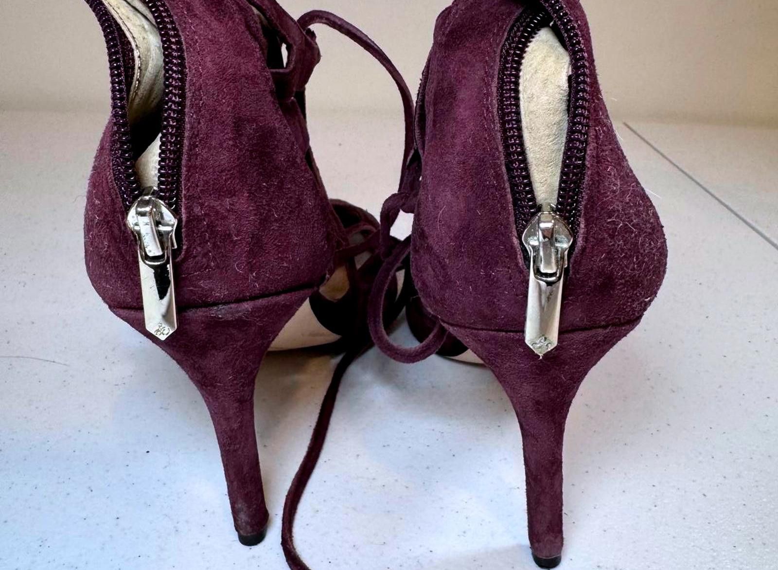 Designer Elegant Purple Suede High Heels with Lace-Up Design Size US 10 / IT 40 - 3 Thumbnail
