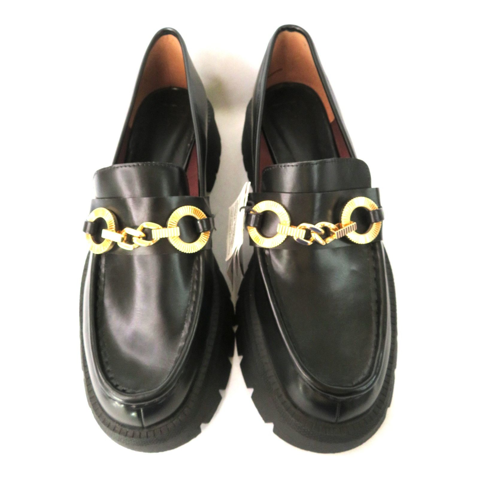 Zara ZARA Women Black Chunky Lug Sole Loafers w/ Gold Ring Size US 9 / IT 39 - 2 Thumbnail