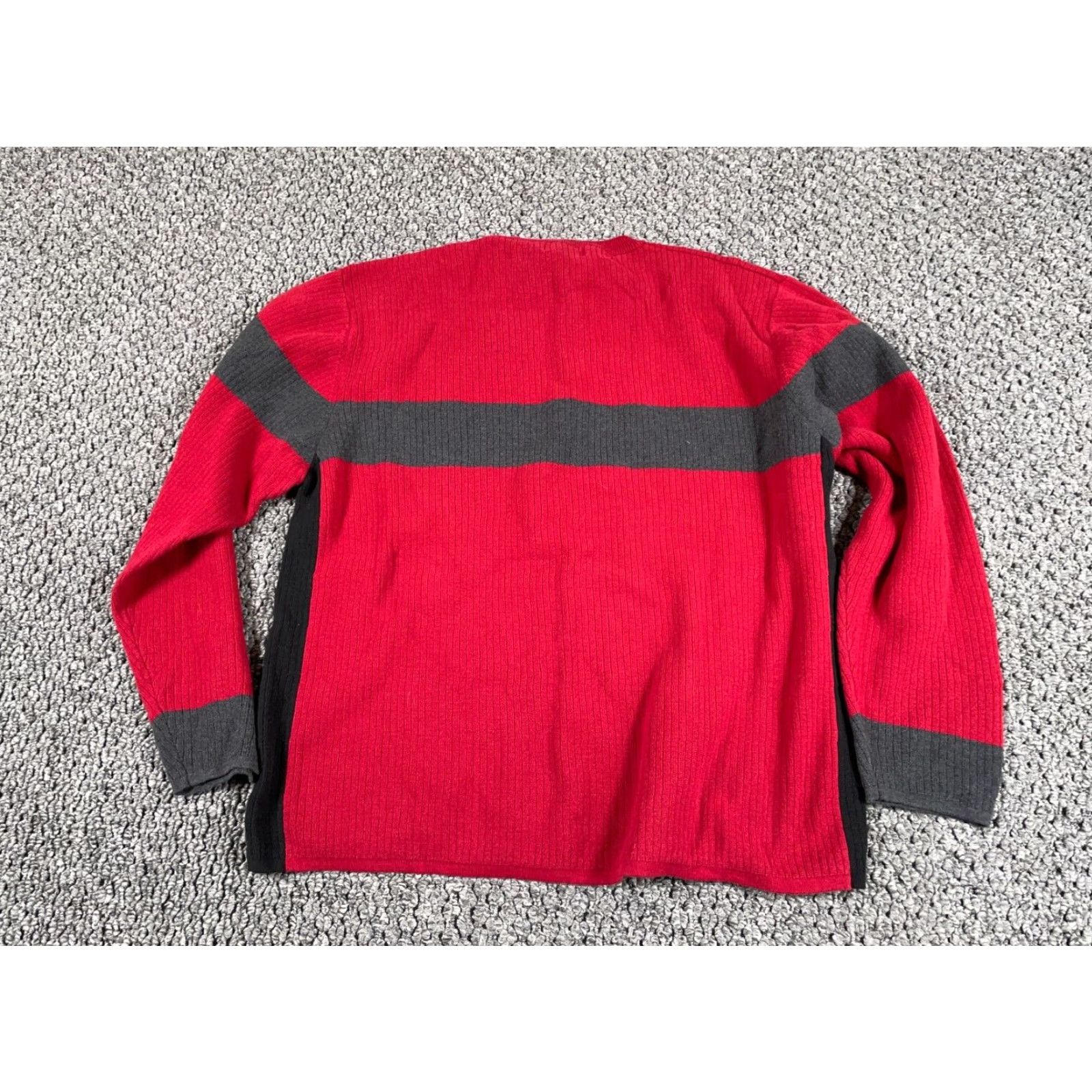 Vintage VINTAGE Y2K STYLE Sweater Men XL Red Gray Striped Knit Crew Neck Pullover Cotton Knit Casual 90s Mens FX? Size US XL / EU 56 / 4 - 2 Thumbnail