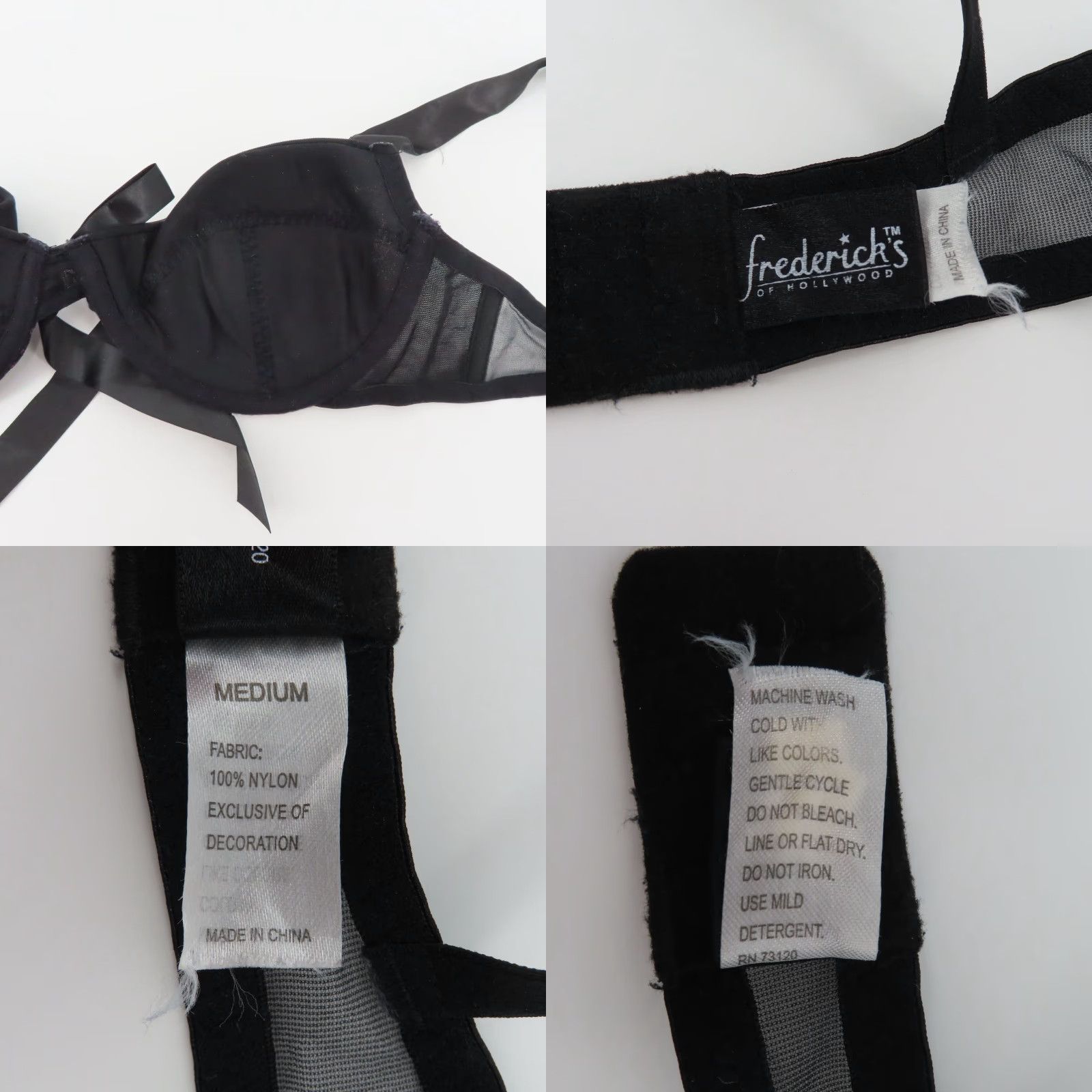 Vintage Frederick's of Hollywood Womens Medium Black Purple Floral Lace Satin Bow Bra Balconette M Underwire Nylon"} Size ONE SIZE - 8 Thumbnail