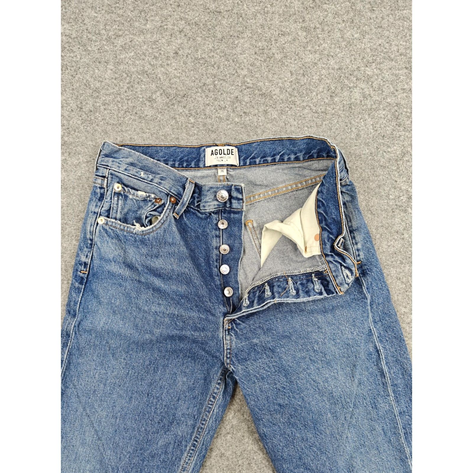 Agolde AGOLDE Jeans Womens 26 Blue High Rise Straight Distressed Button Fly Denim Jeans Size 26" / US 2 / IT 38 - 3 Thumbnail
