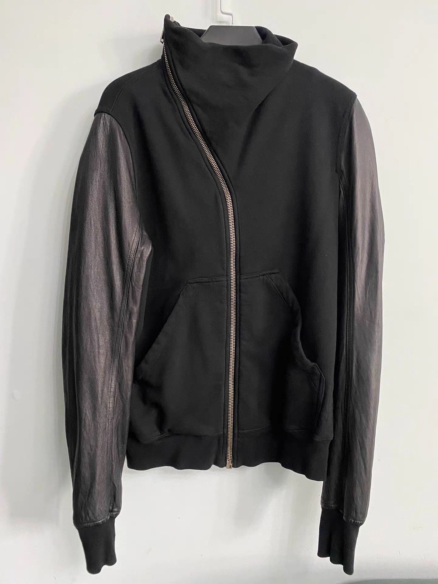 Rick Owens rick owens Top leather sleeve diagonal zip jacket | Grailed