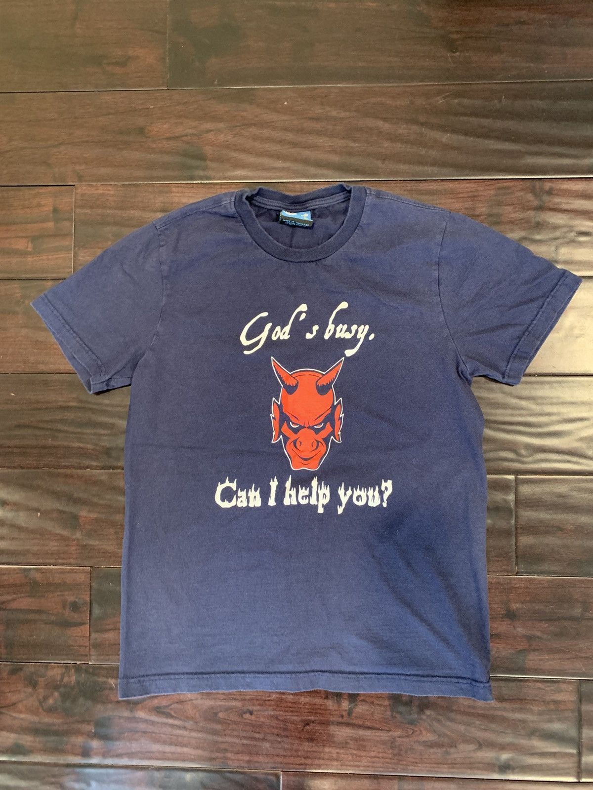Vintage VTG 90s Gods Busy Can I Help You? Satan Shirt Size US M / EU 48-50 / 2 - 1 Thumbnail