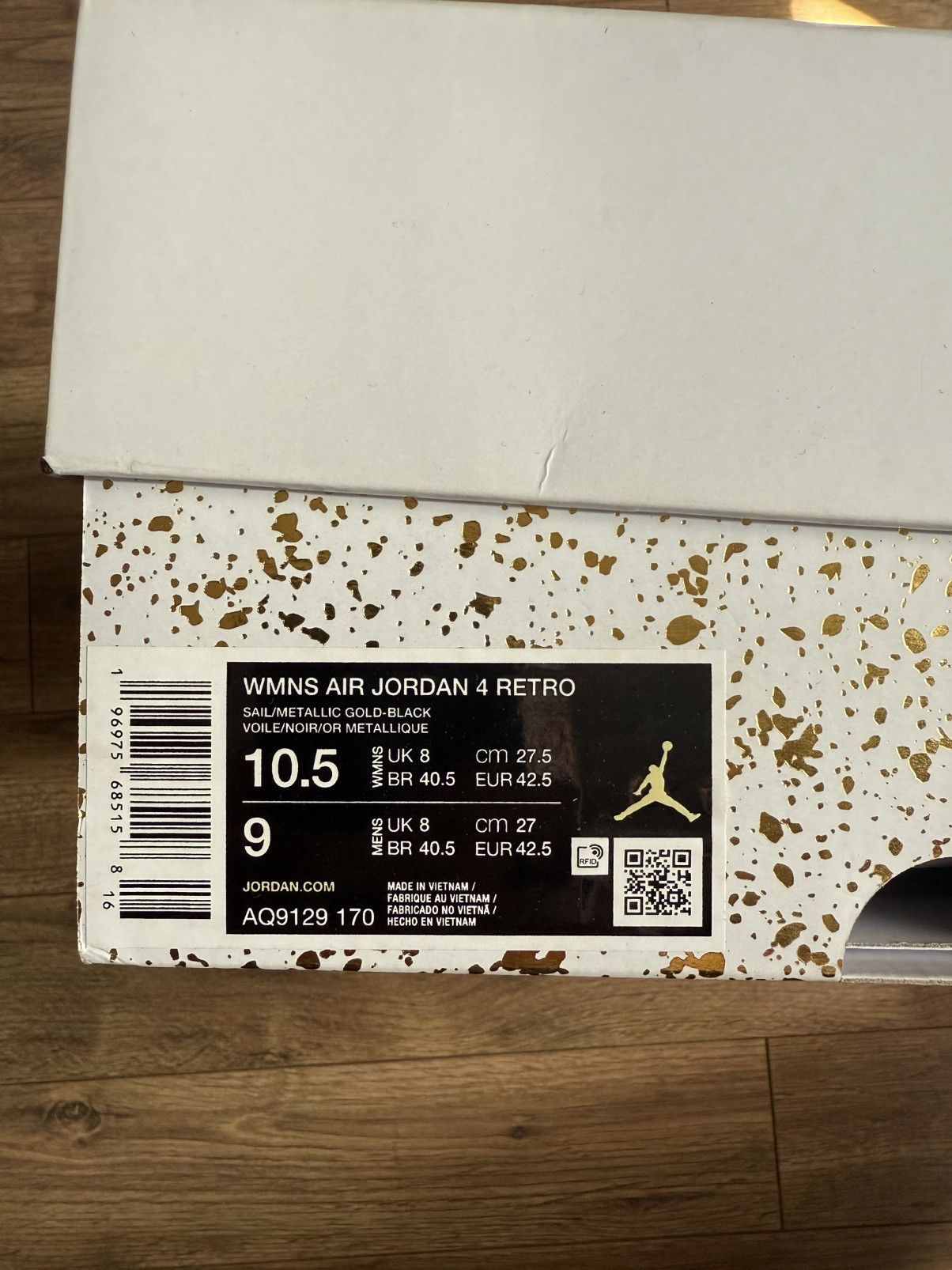Jordan Brand Air Jordan 4 Womens Retro Metallic Gold Sizes US W10.5 / M9 Size US 9 / EU 42 - 11 Thumbnail