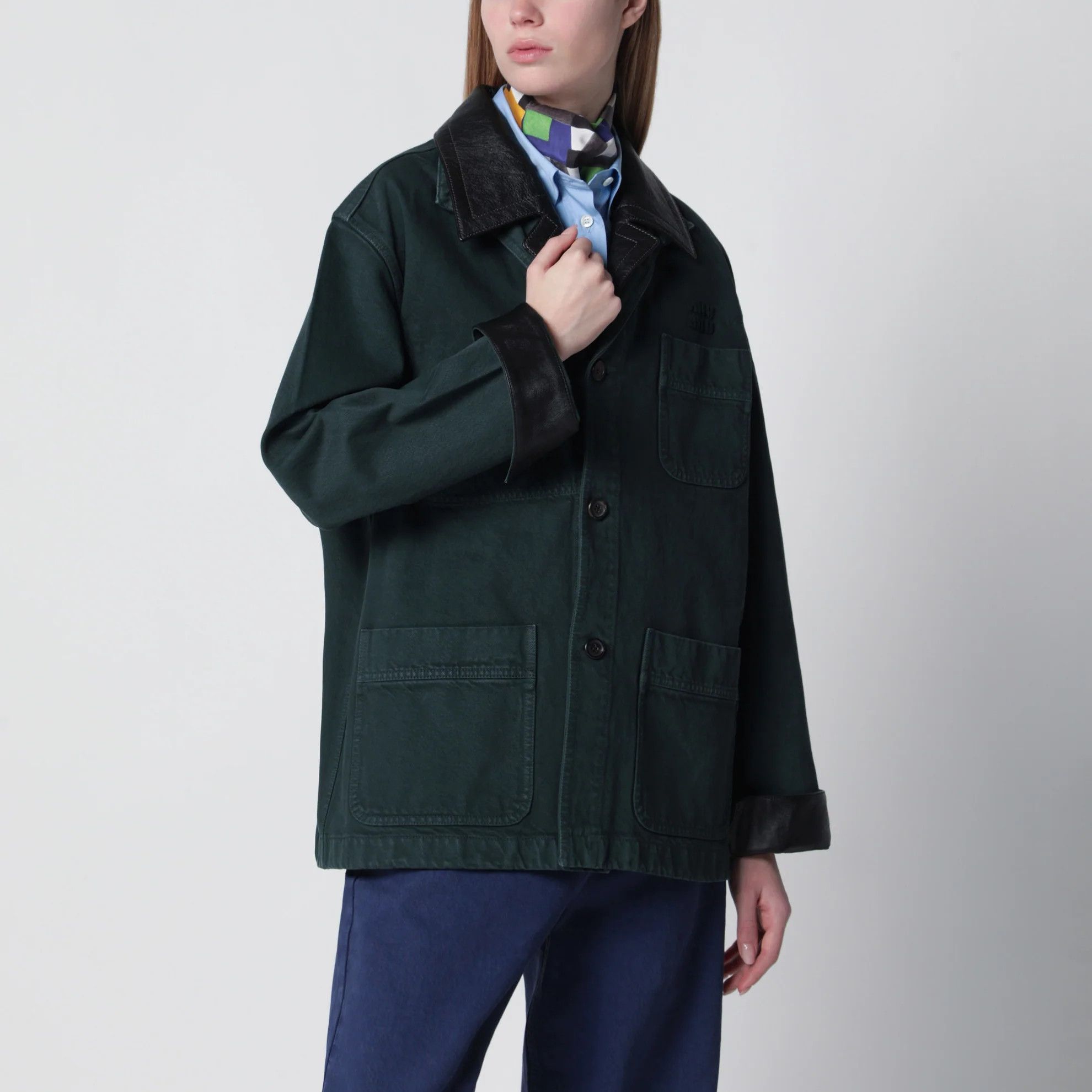 Miu Miu o1d2blof0426 Leather Jacket in Green Size M / US 6-8 / IT 42-44 - 2 Thumbnail