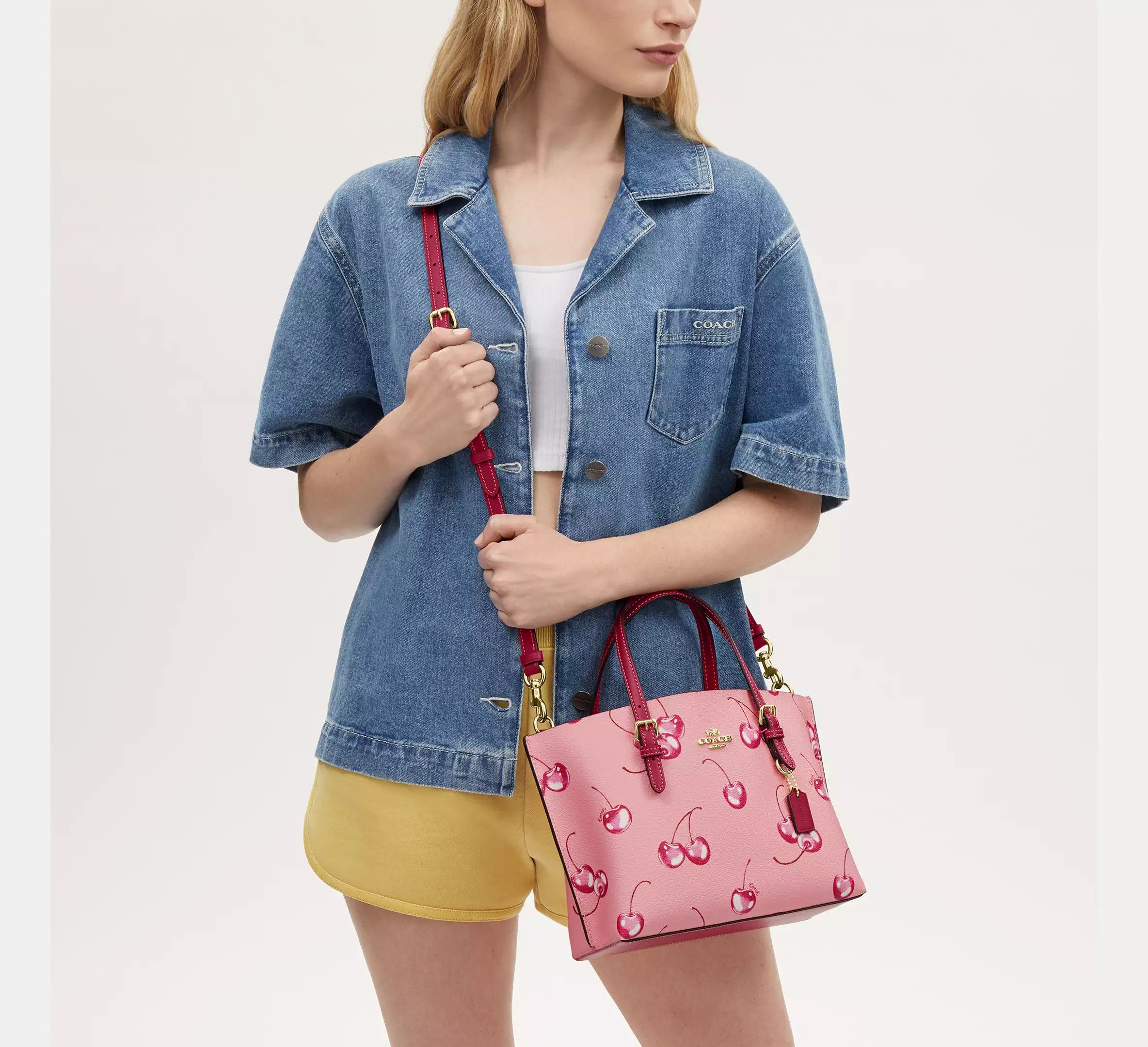 Coach 🍒 Mollie Tote Bag 25 With Cherry Print CR293 Size ONE SIZE - 9 Thumbnail