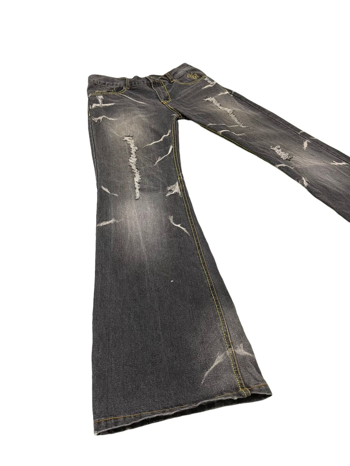 Japanese Brand Flare Jeans Yellow Ranking Distress Faded Boot Cut 7🟦4 Size US 31 - 1 Thumbnail