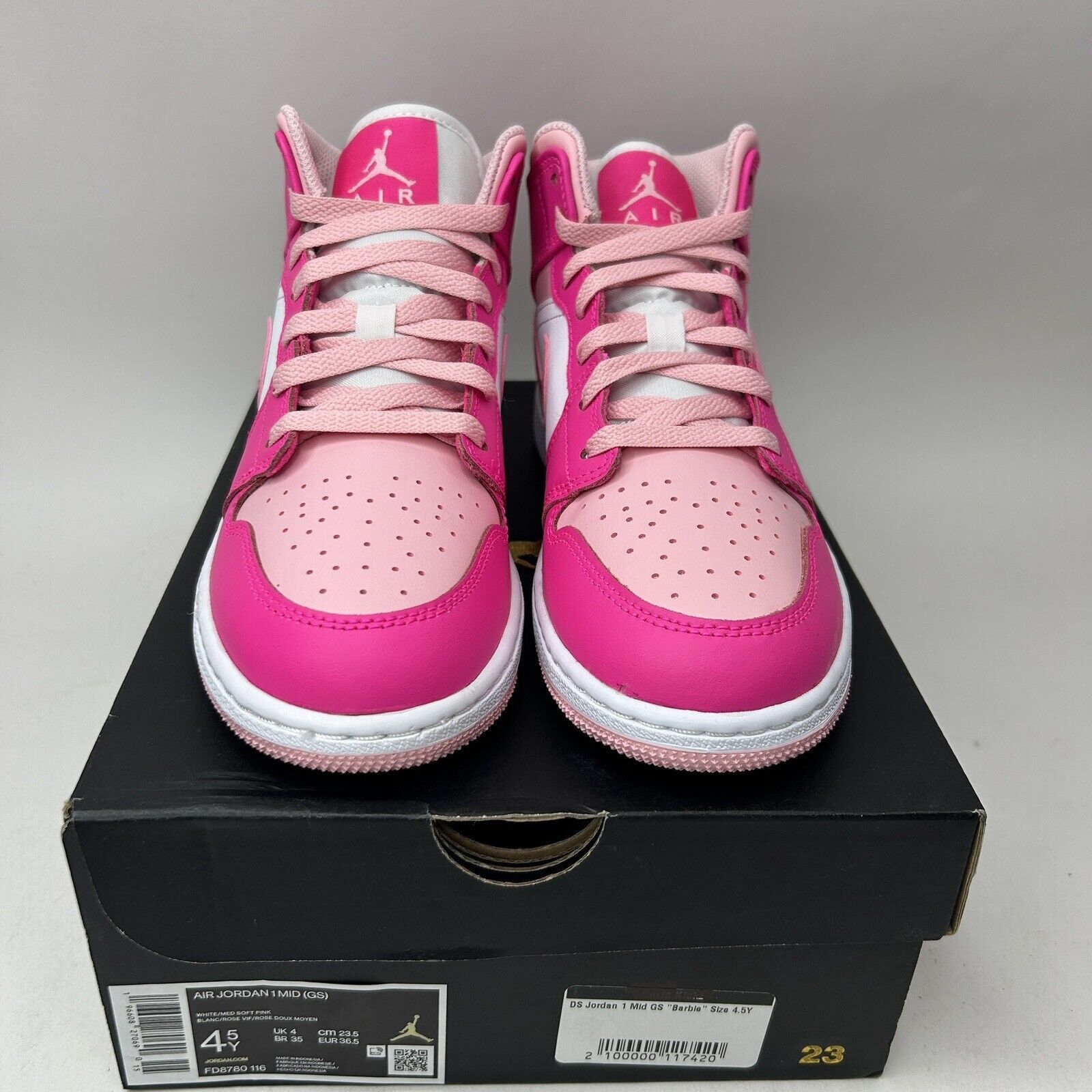 Nike Nike Air Jordan 1 Mid GS “Fierce Pink/Barbie” 2023 Size US 6 / IT 36 - 2 Thumbnail