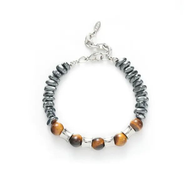 Jewelry Brown Tiger Eye Beaded Men's Bracelet, Silver Accent Size ONE SIZE - 5 Thumbnail
