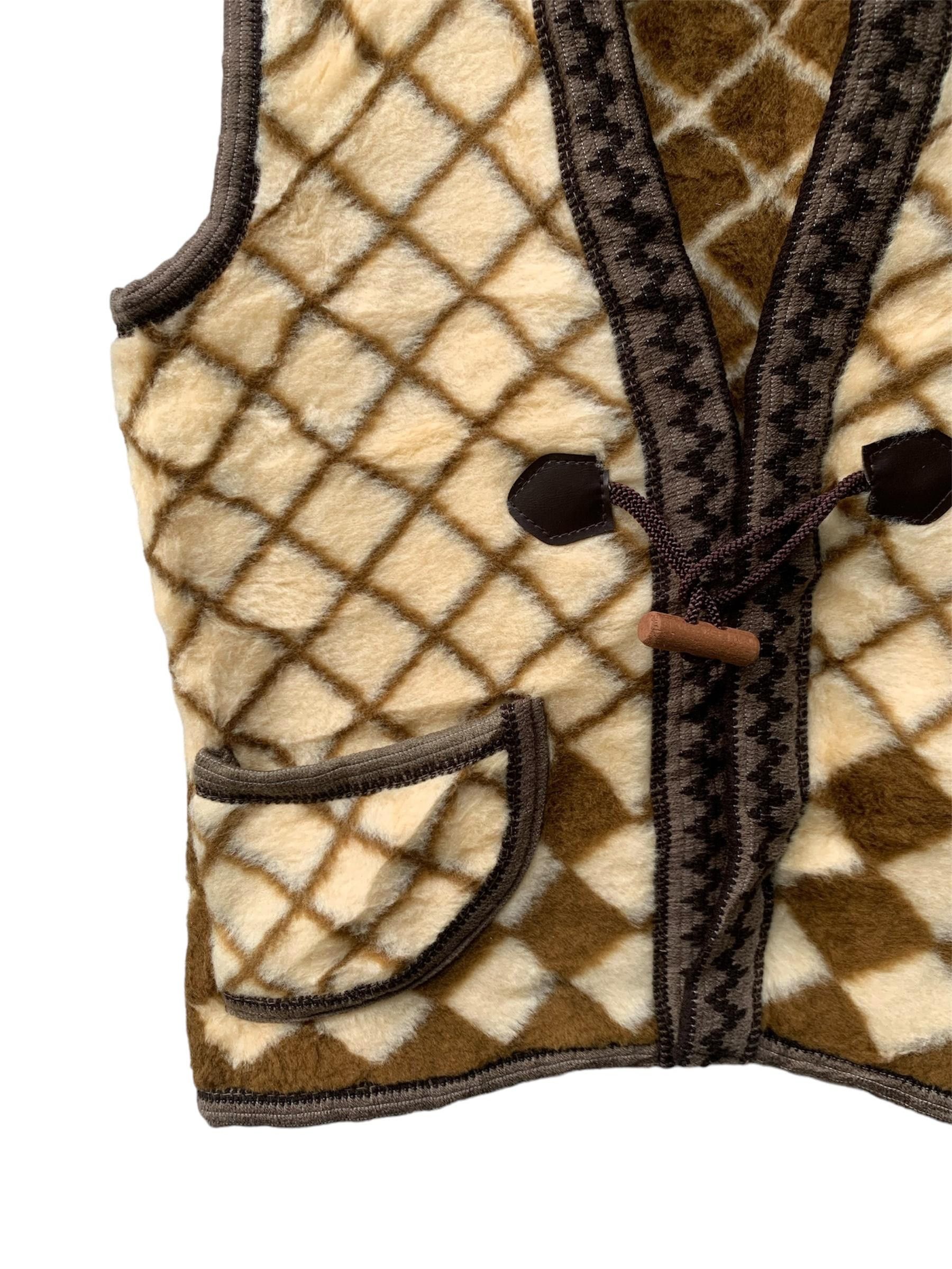 Designer × Japanese Brand Vintage Traditional Patchwork Sherpa Fur Vest Size 40R - 6 Thumbnail