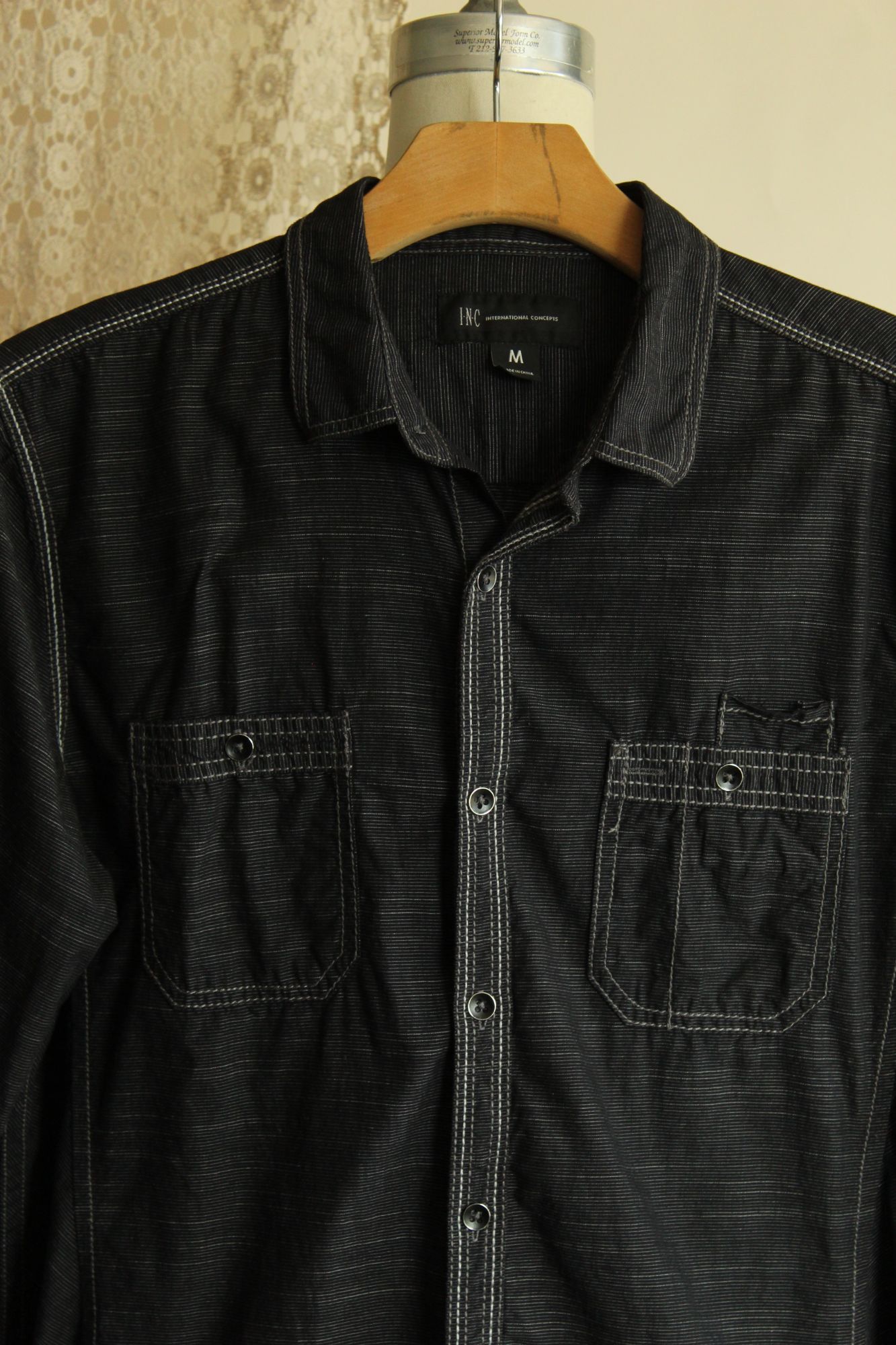 I.N.C INC Men's shirt, Button down, size M, black and gray pinstri Size US M / EU 48-50 / 2 - 3 Thumbnail