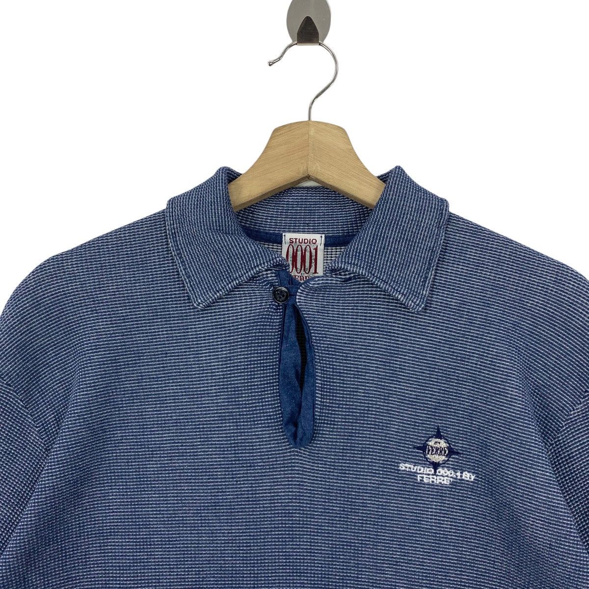 Gianfranco Ferre × Japanese Brand × Vintage Vintage 90s STUDIO 001 by FERRE Small stripe polo tee Size US M / EU 48-50 / 2 - 2 Thumbnail