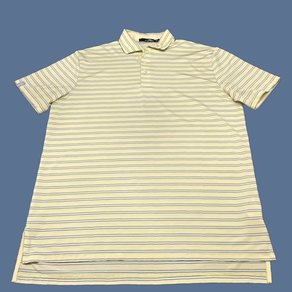 RLX Ralph Lauren RLX Ralph Lauren Polo Shirt Mens Large Yellow Blue Striped Performance Golf Shirt Size US L / EU 52-54 / 3 - 1 Thumbnail
